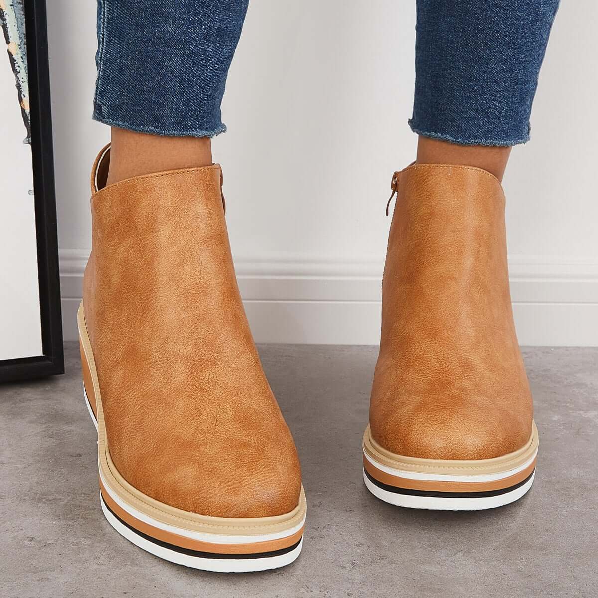 Fenna | Stylish Casual Wedge Ankle Boots with Zip-Up for Women