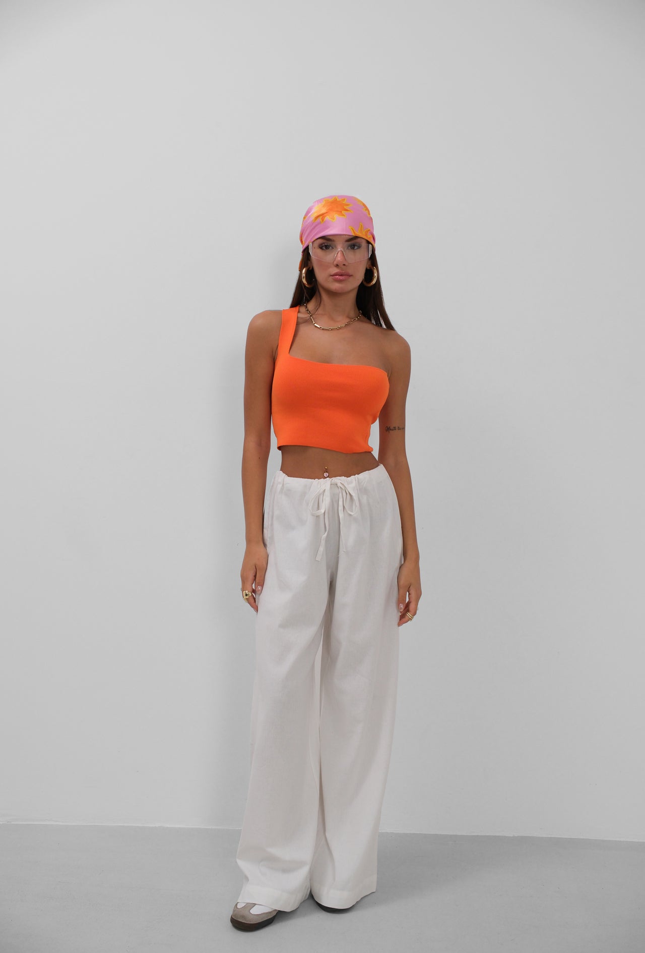 Einseitige Orange Cropped Bluse für Frauen