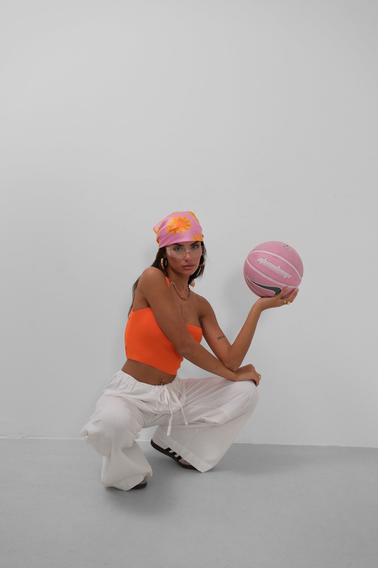 Einseitige Orange Cropped Bluse für Frauen