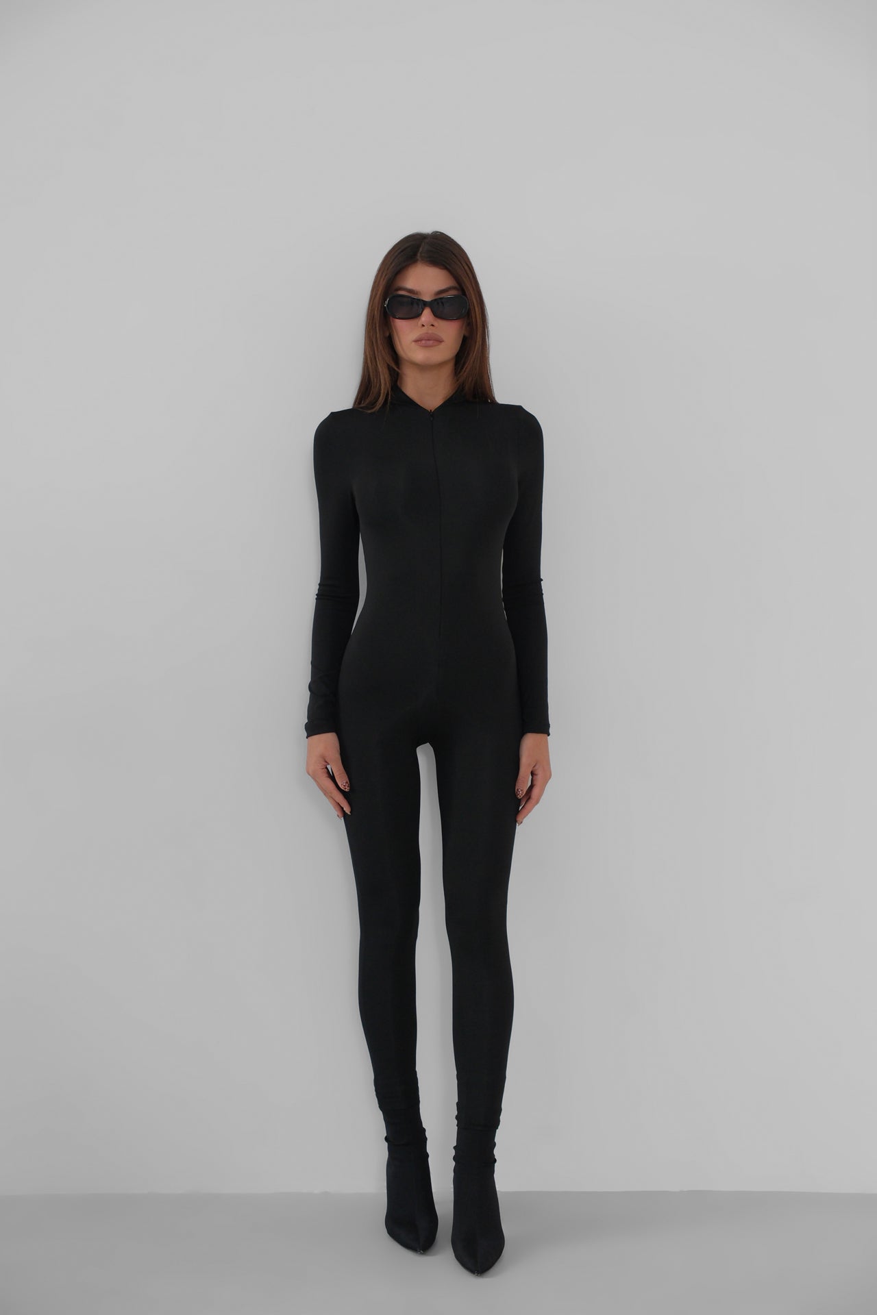 Zipper Detailed Black Jumpsuit for Women