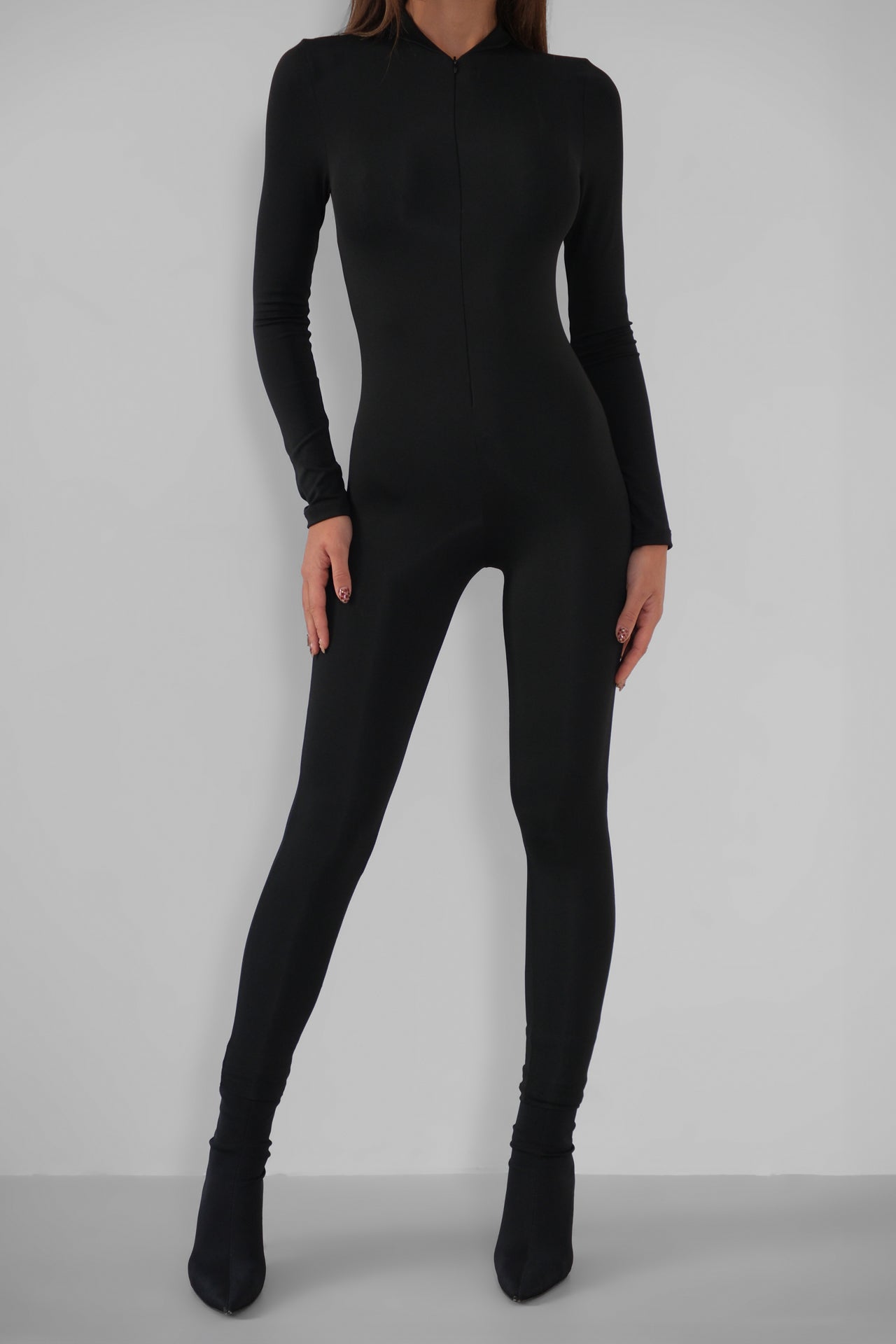 Zipper Detailed Black Jumpsuit for Women