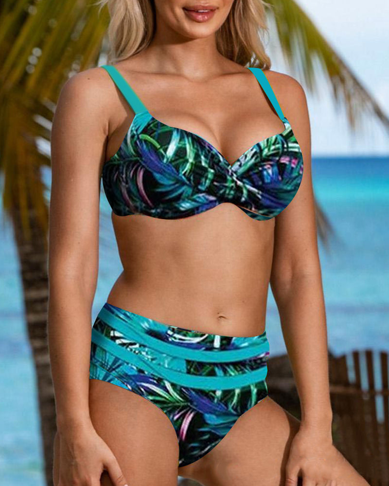 Lizzie | Stylish High-Waist Bikini with Tropical Leaf Design