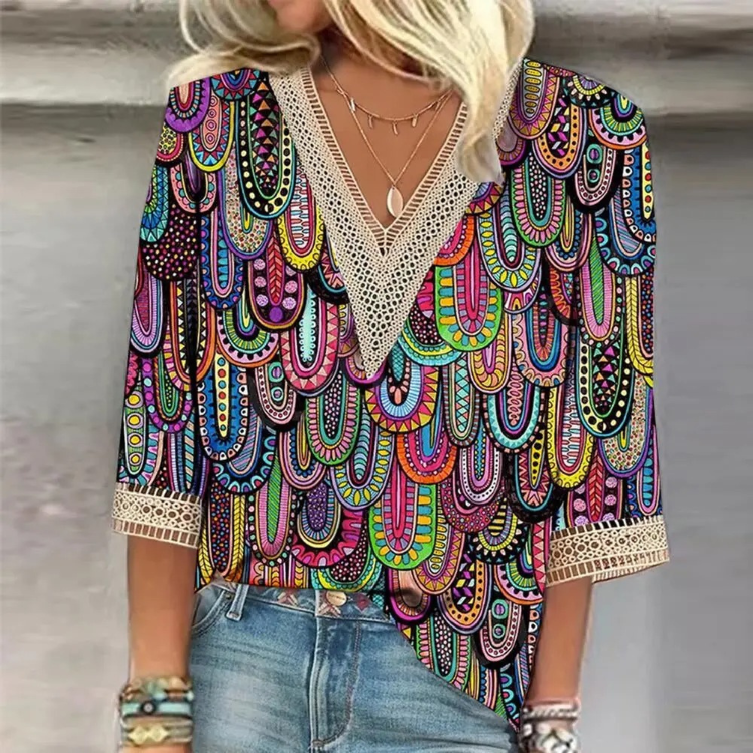 Blandina | Elegant V-Neck Design Summer Chiffon Blouse for Women