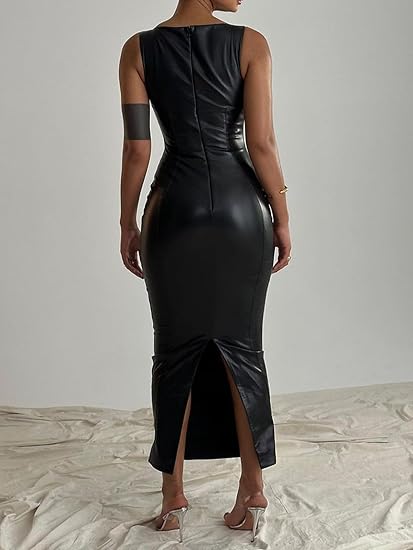Naomi | Stylish Black Leather Dress