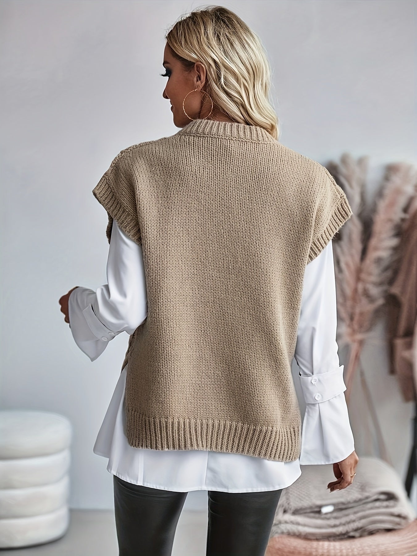 women knitted sweater vest in beige for casual wear 6