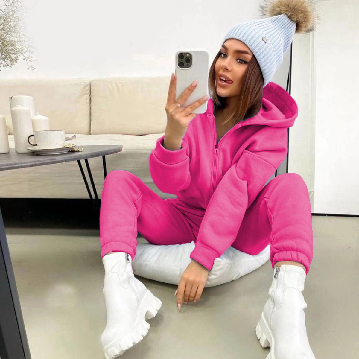 women fleece jumpsuit in gray for casual wear 0