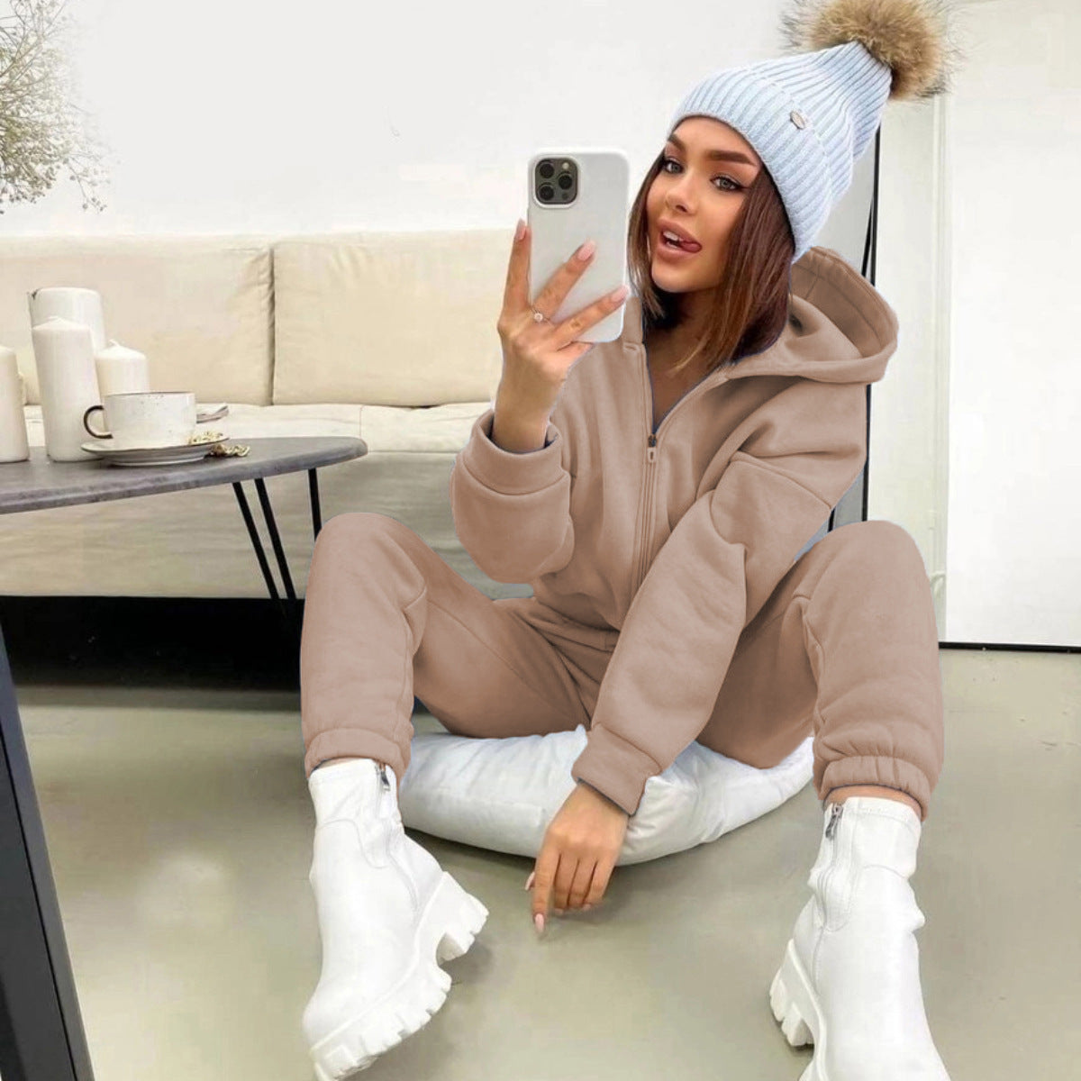 women fleece jumpsuit in gray for casual wear 4