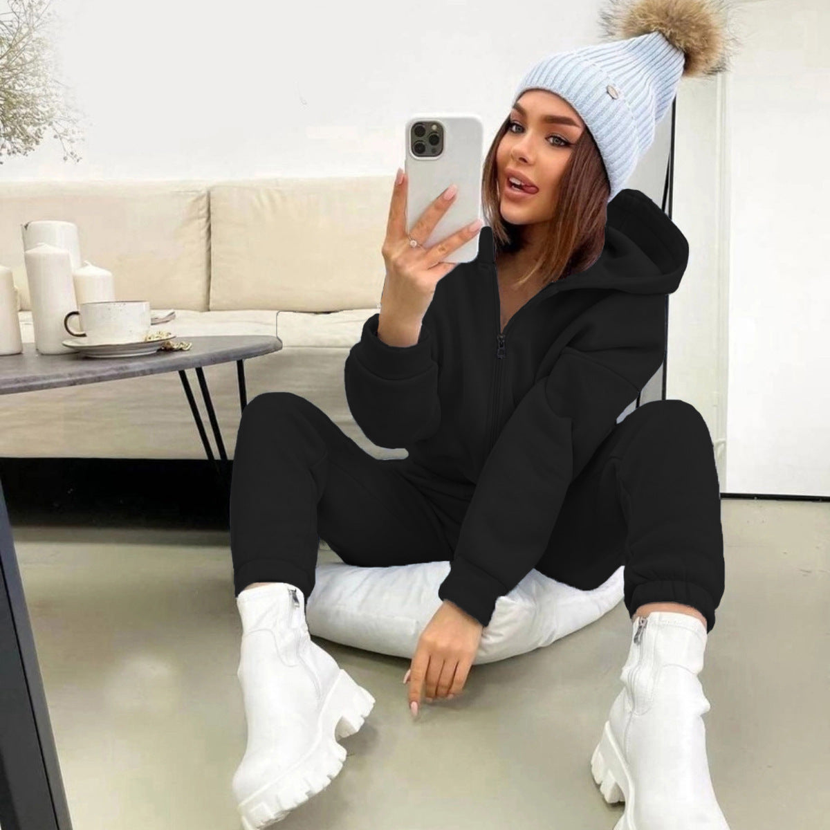 women fleece jumpsuit in gray for casual wear 7