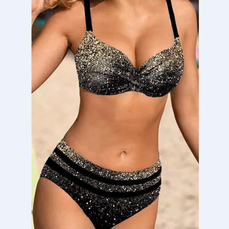 Lizzie | Stylish High-Waist Bikini with Tropical Leaf Design