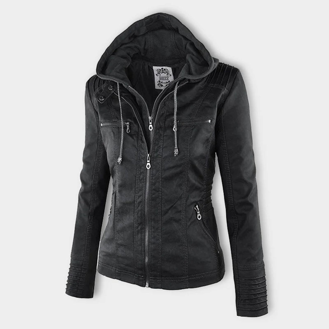 women leather look jacket in black for winter outings 3
