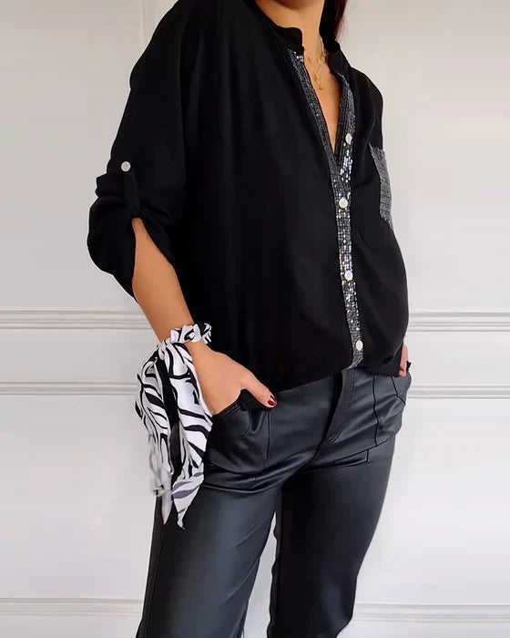 Elske | Stylish Sequined Blouse with Trendy Button Detail for Women