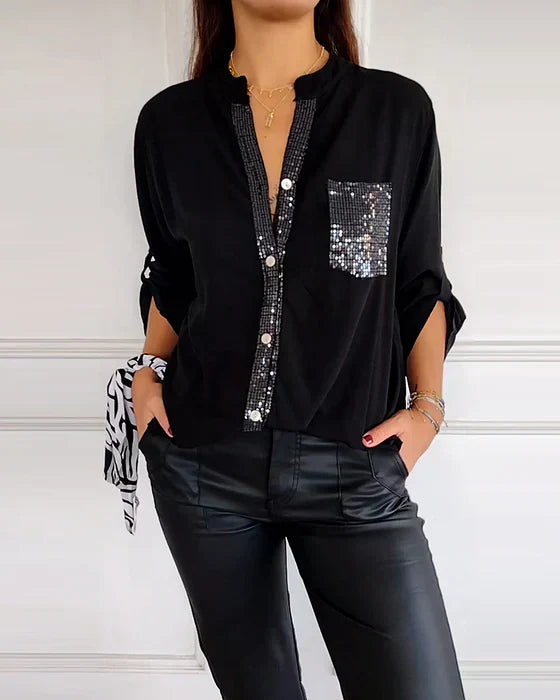 Elske | Stylish Sequined Blouse with Trendy Button Detail for Women