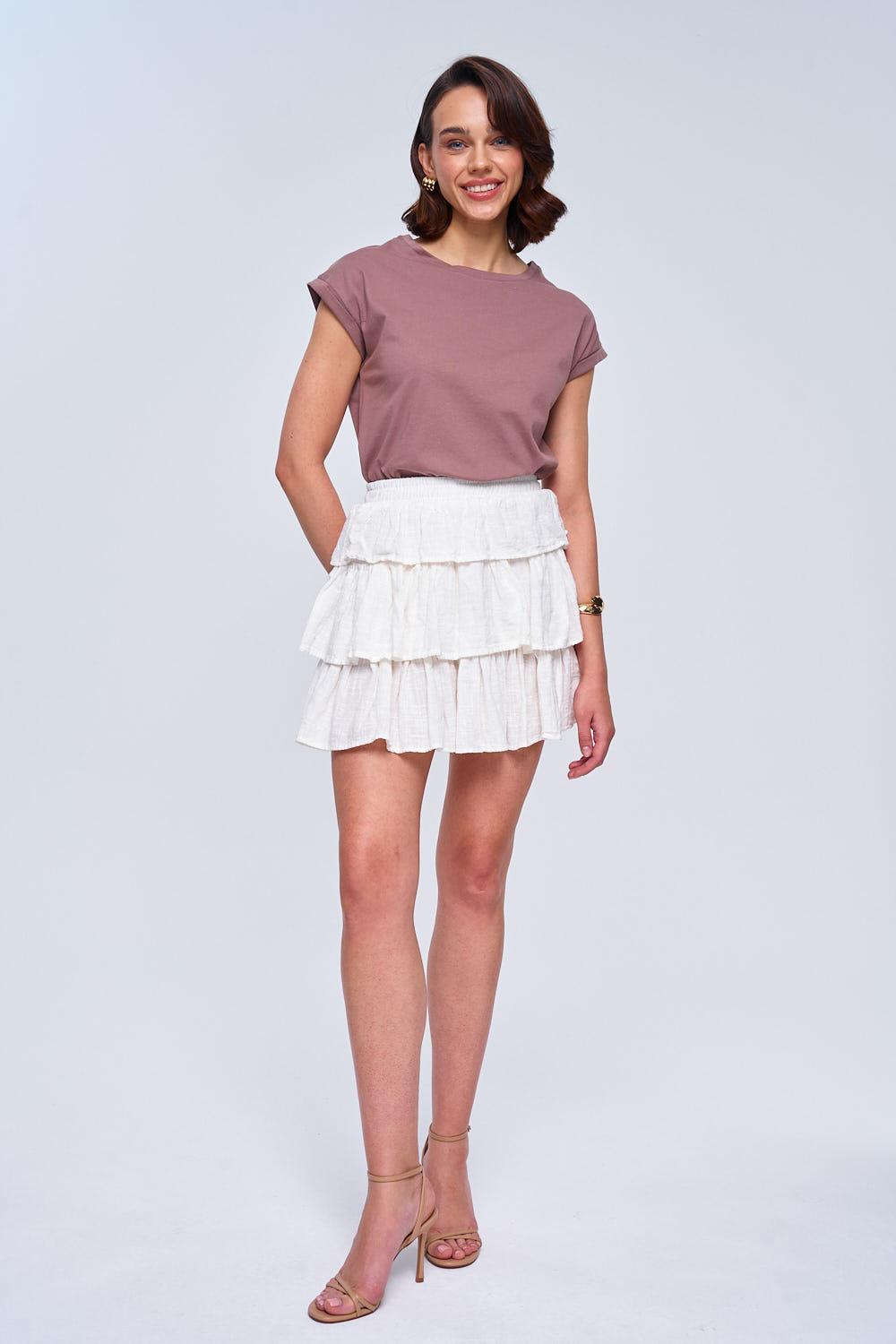 Basic Crew Neck Cropped Brown T-Shirt for Women