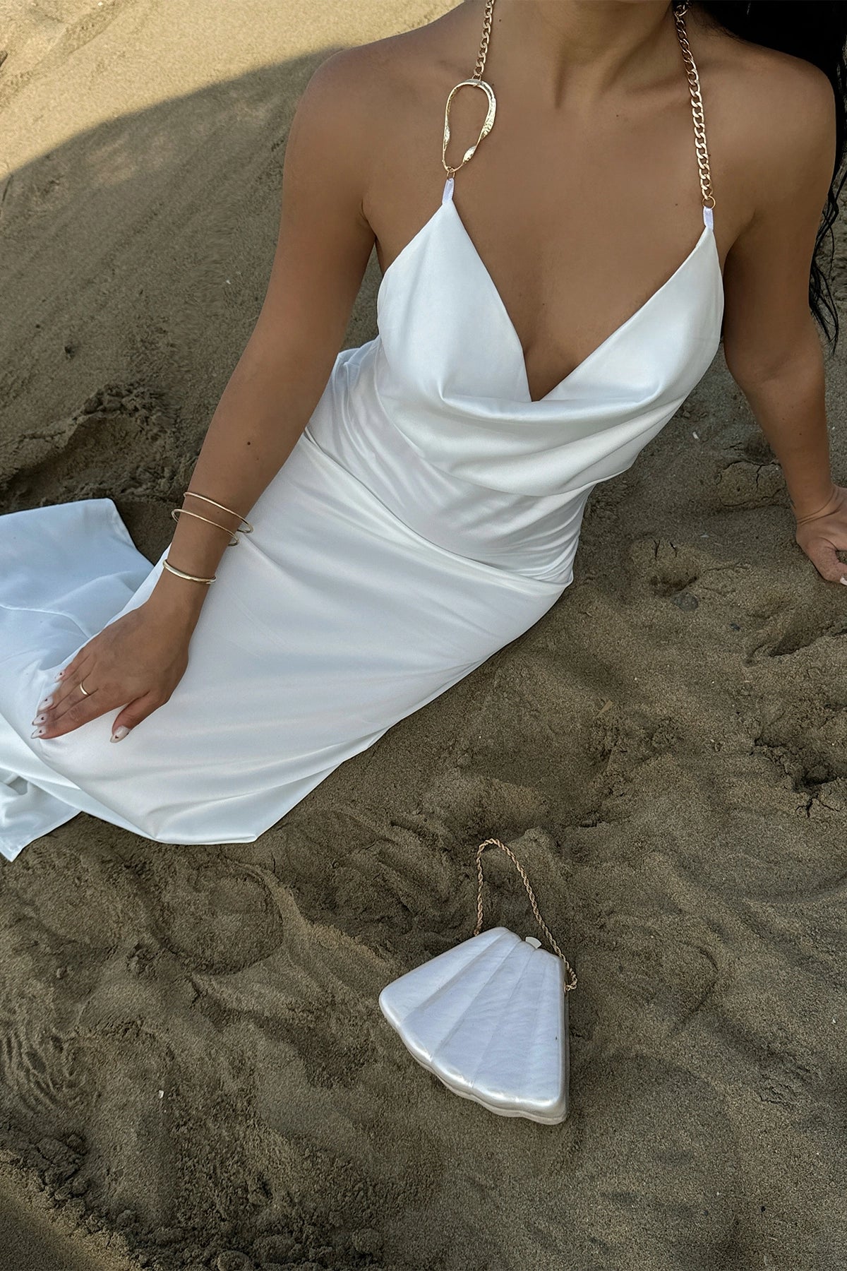 Ketten-Detail Weißes Maxi-Kleid