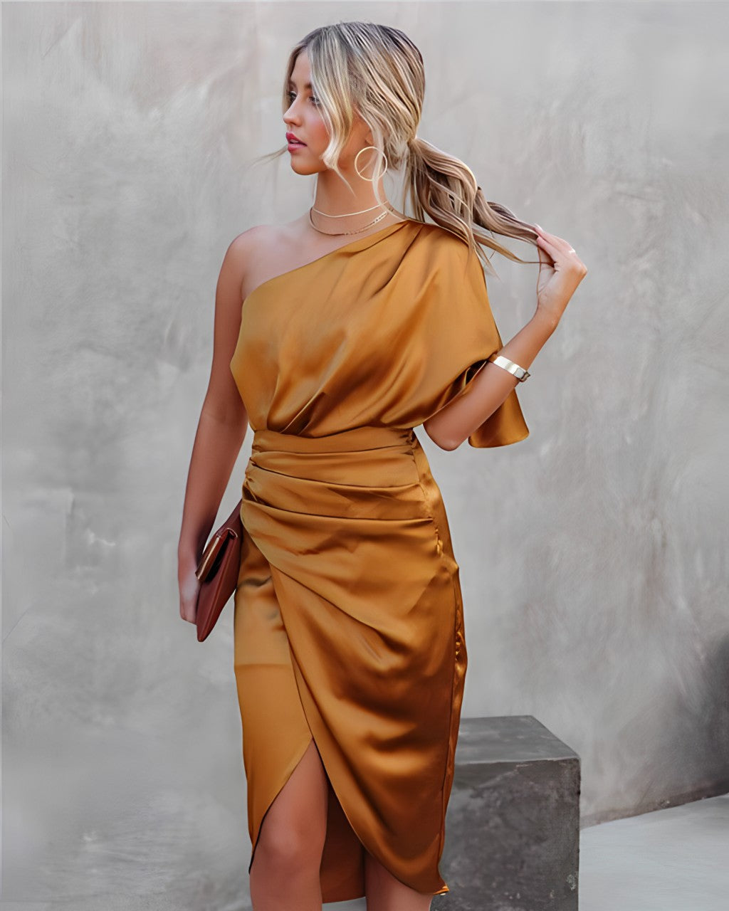 Alicia | Luxurious One-Shoulder Midi Dress
