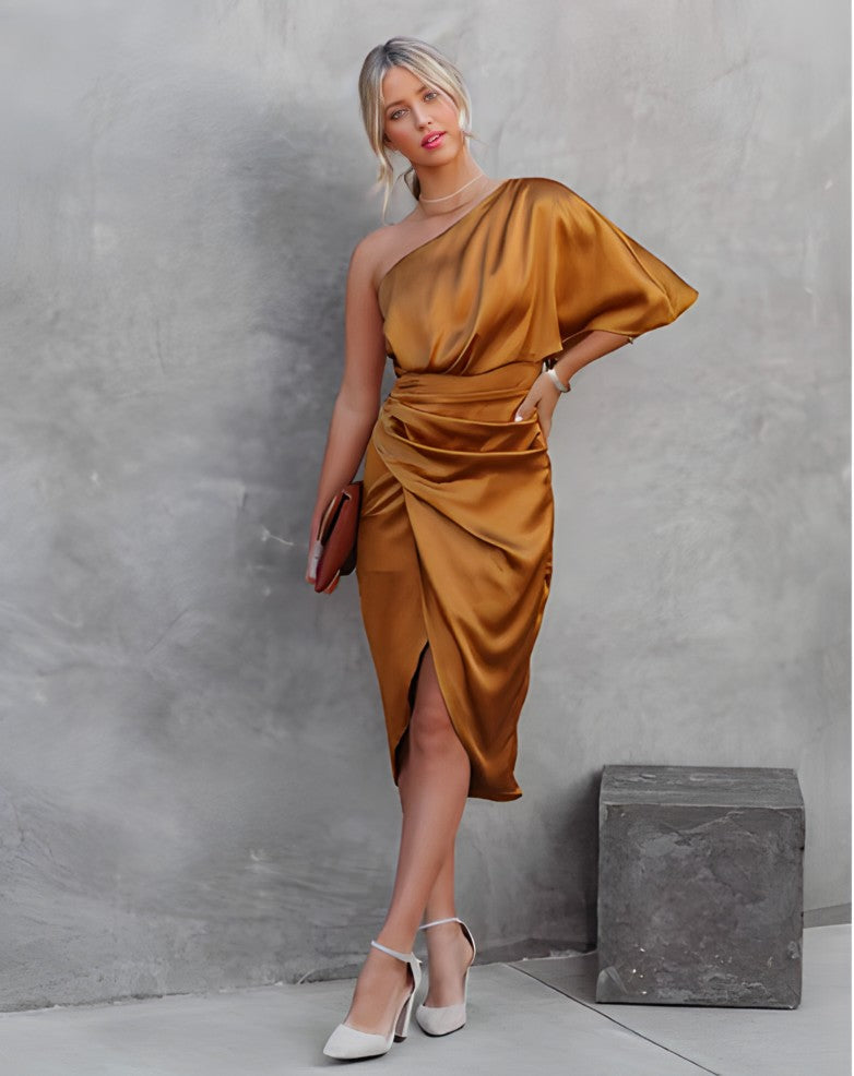 Alicia | Luxurious One-Shoulder Midi Dress