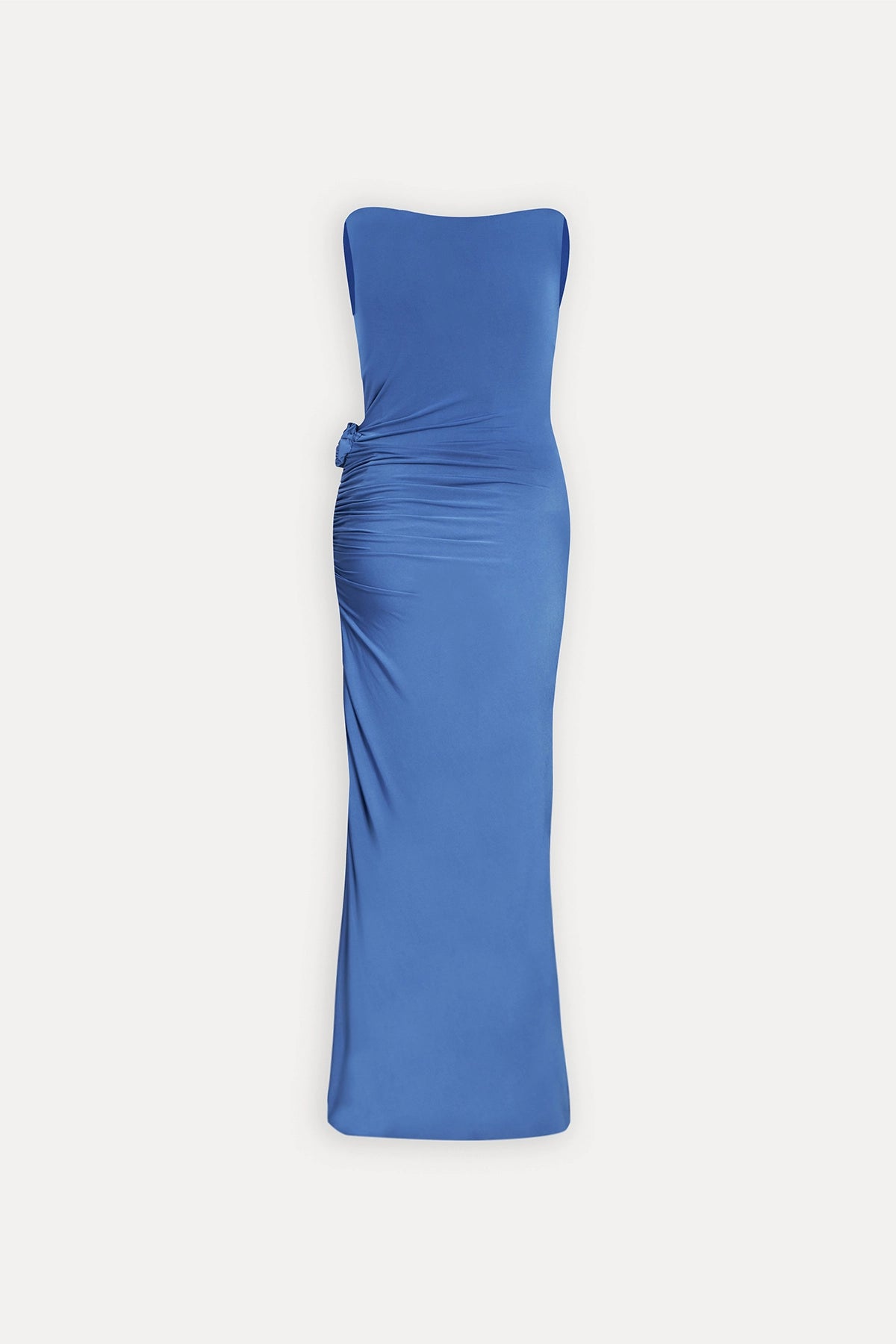 Rose Detail Crew Neck Indigo Midi Dress