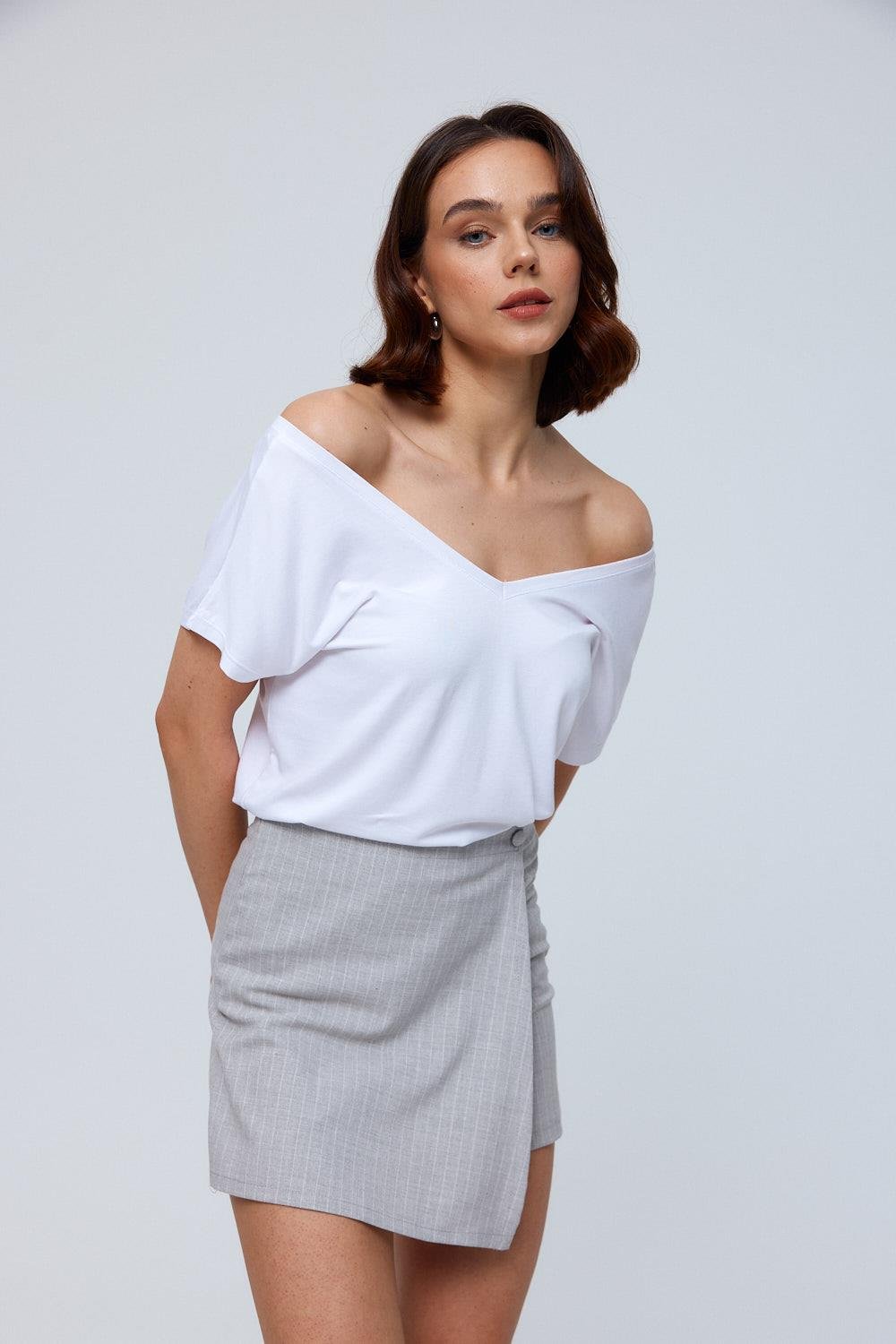V-Neckline White T-Shirt for Women