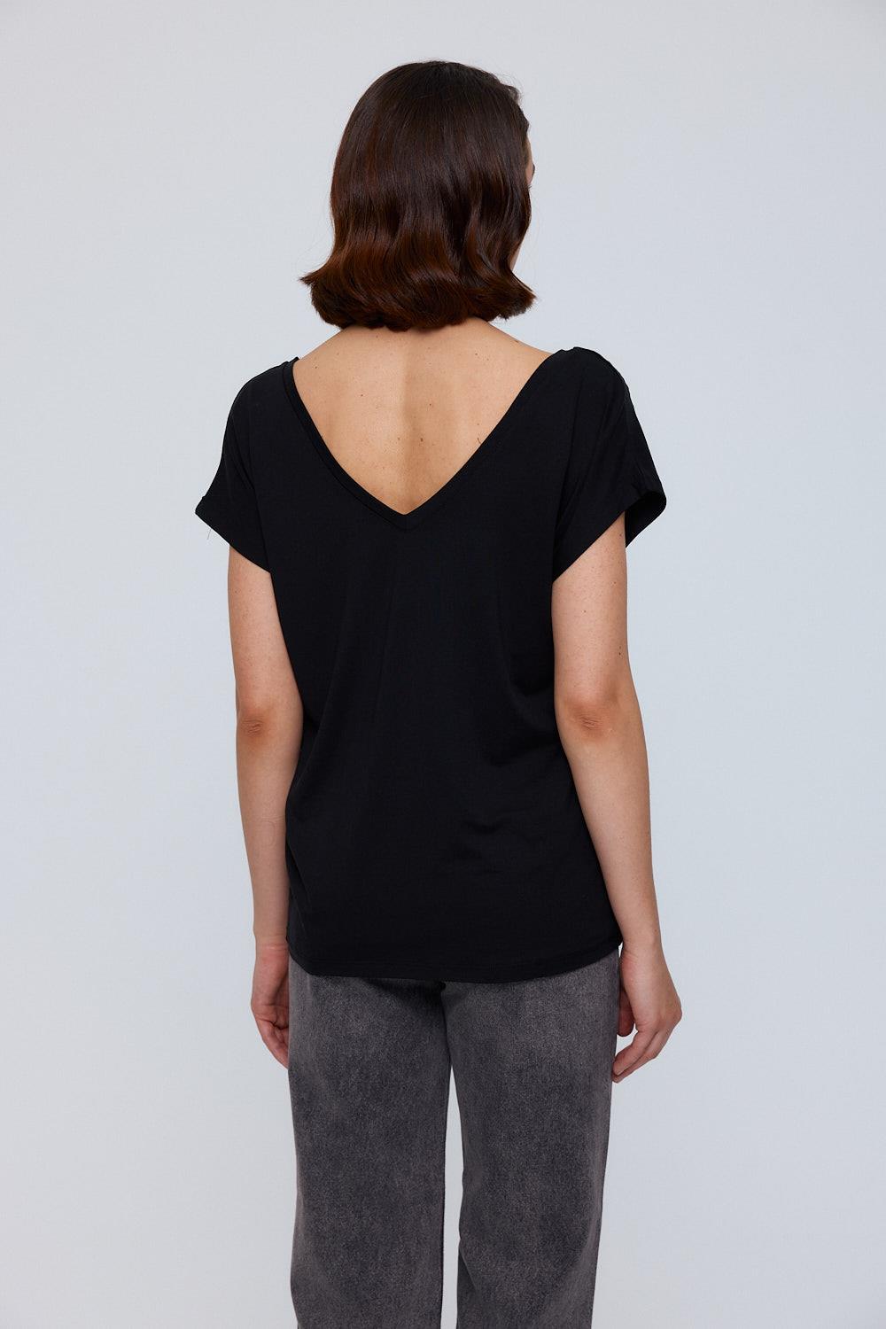Schwarzes V-Ausschnitt T-Shirt für Frauen