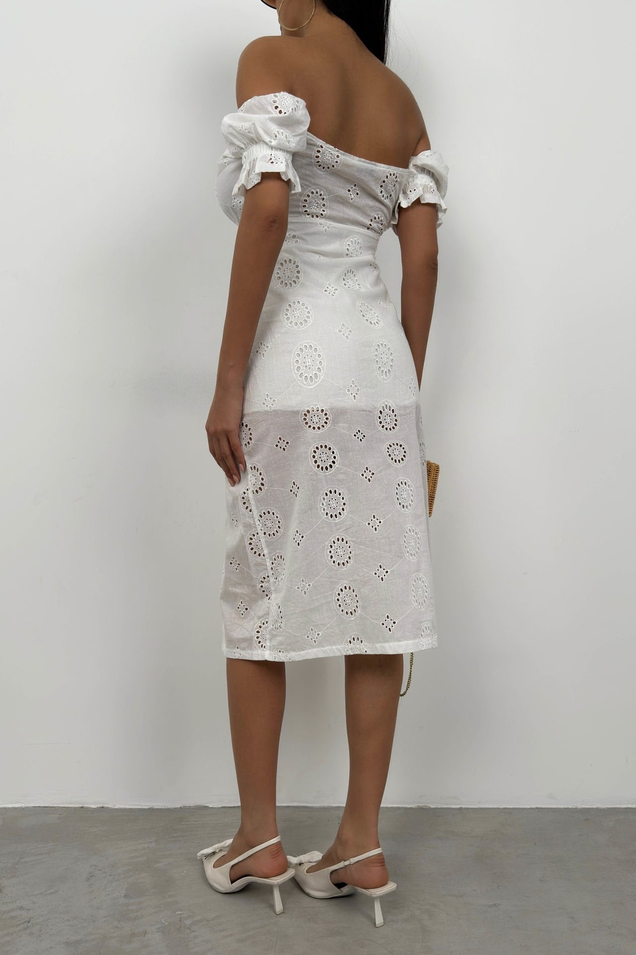 Slit Detail White Lace Mini Dress