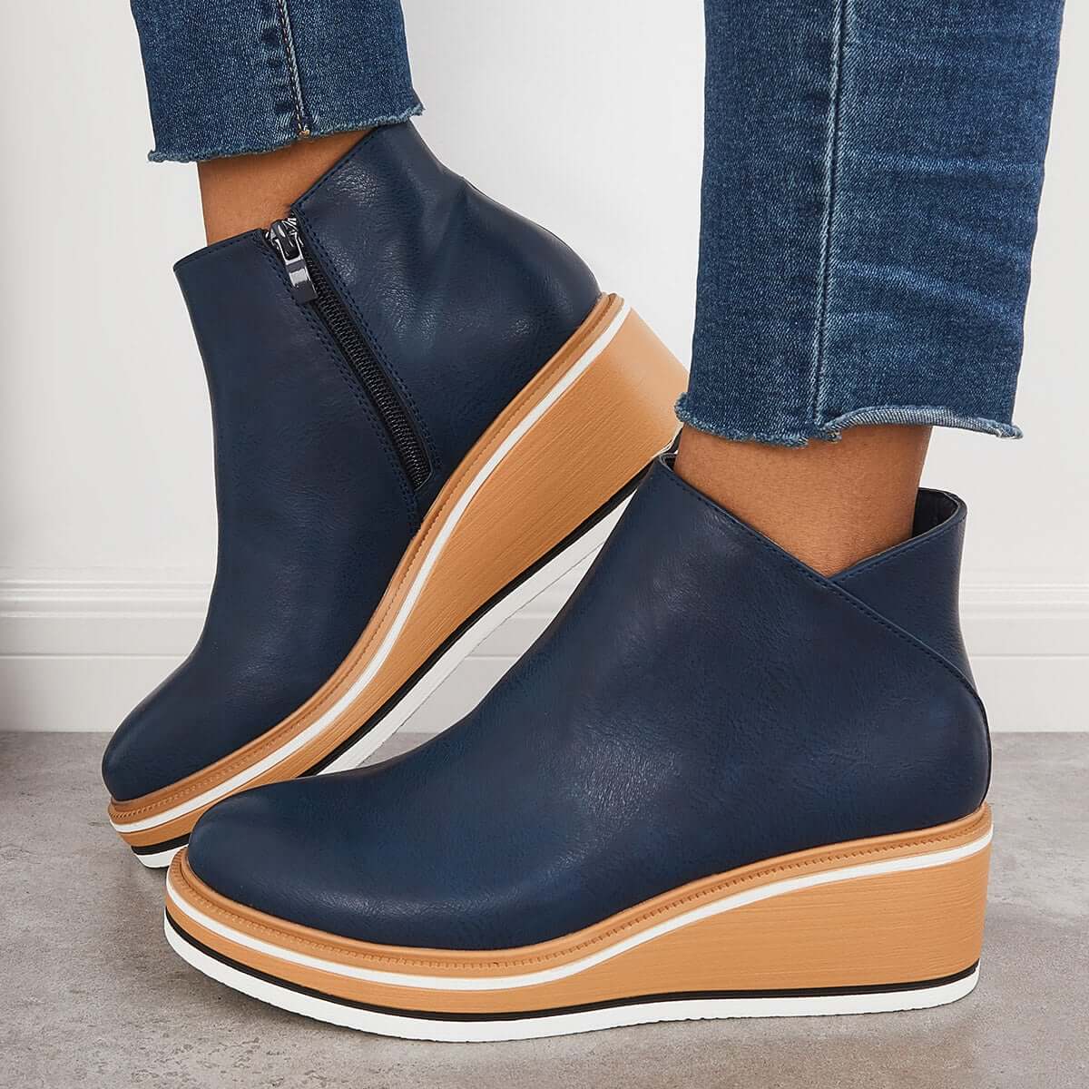 Fenna | Stylish Casual Wedge Ankle Boots with Zip-Up for Women