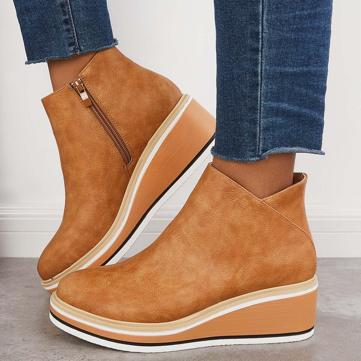 Fenna | Stylish Casual Wedge Ankle Boots with Zip-Up for Women