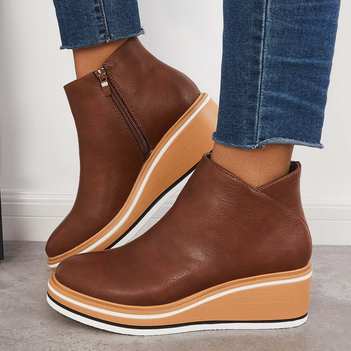 Fenna | Stylish Casual Wedge Ankle Boots with Zip-Up for Women
