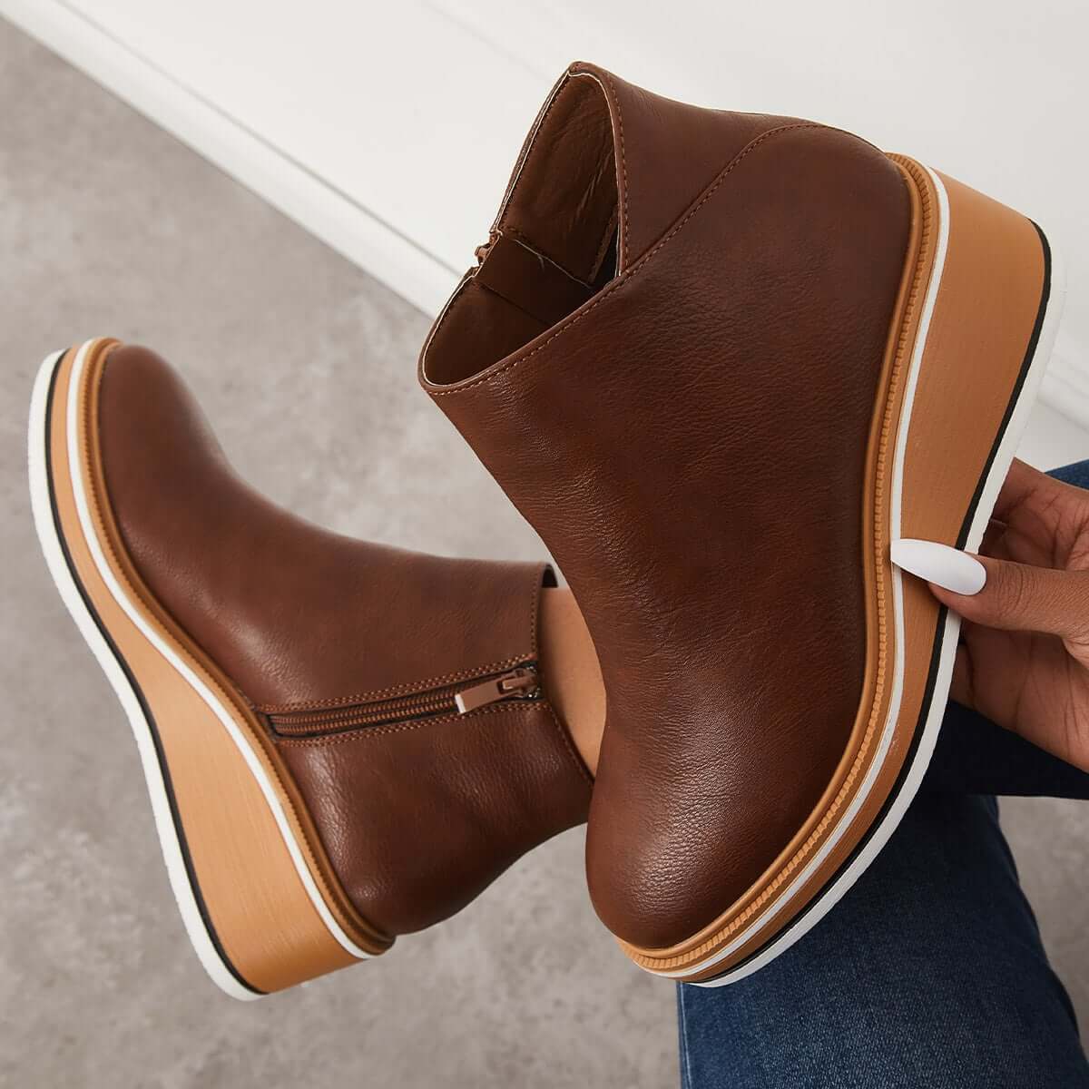 Fenna | Stylish Casual Wedge Ankle Boots with Zip-Up for Women