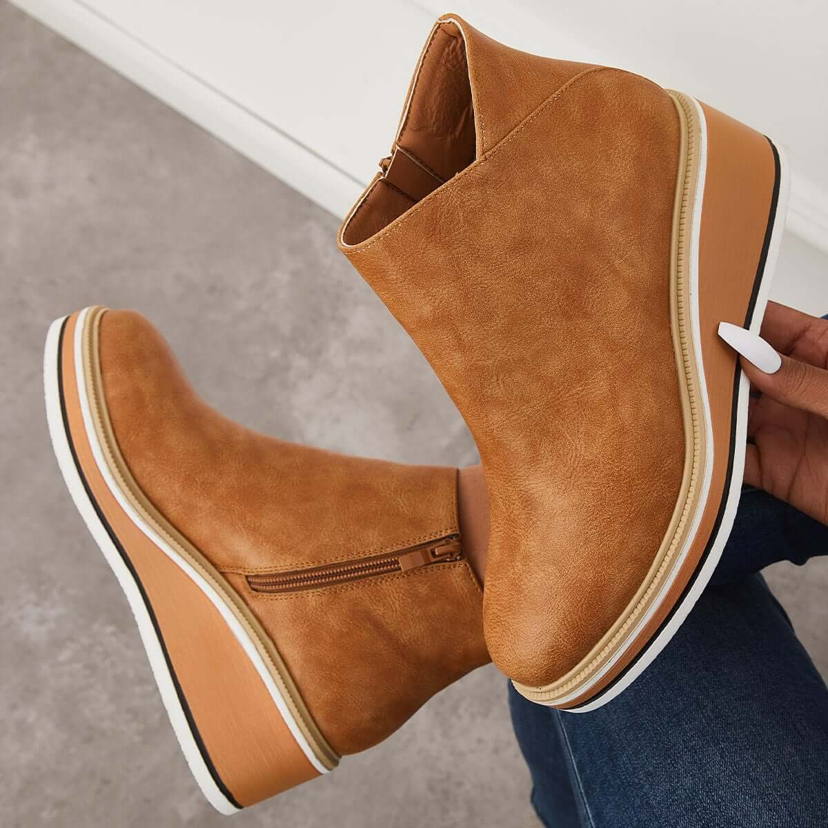 Fenna | Stylish Casual Wedge Ankle Boots with Zip-Up for Women