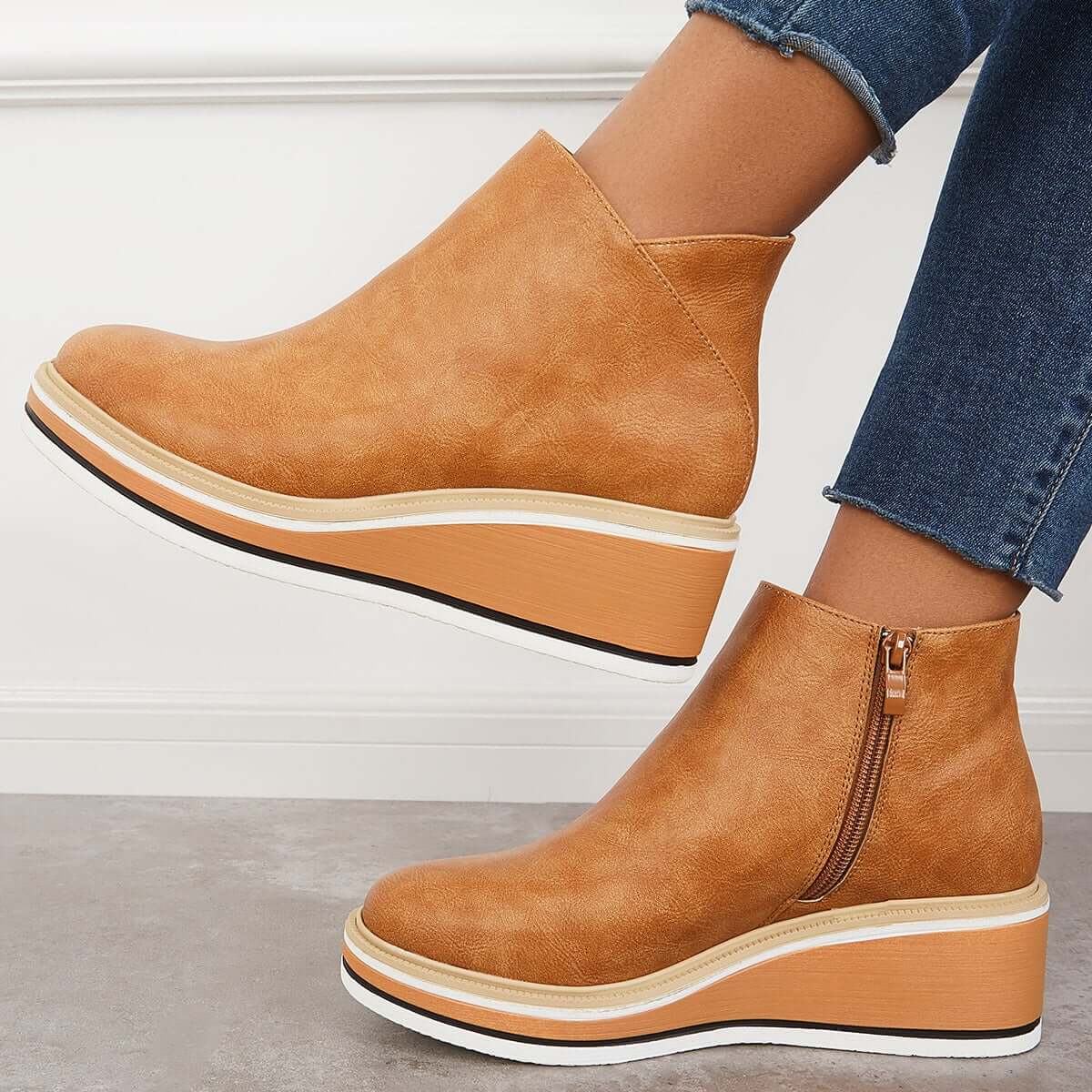Fenna | Stylish Casual Wedge Ankle Boots with Zip-Up for Women