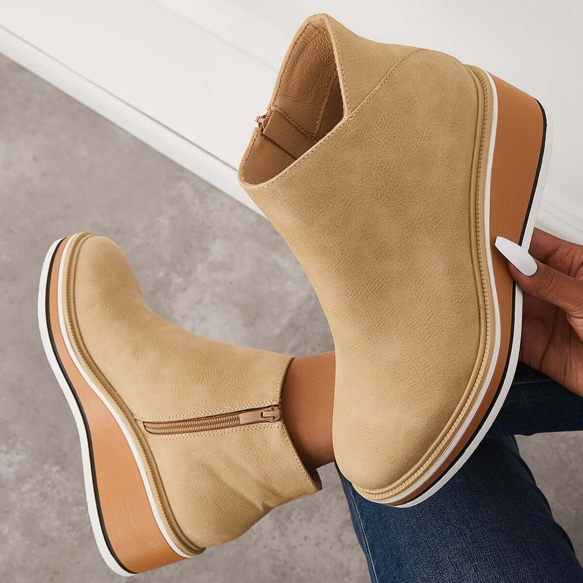 Fenna | Stylish Casual Wedge Ankle Boots with Zip-Up for Women