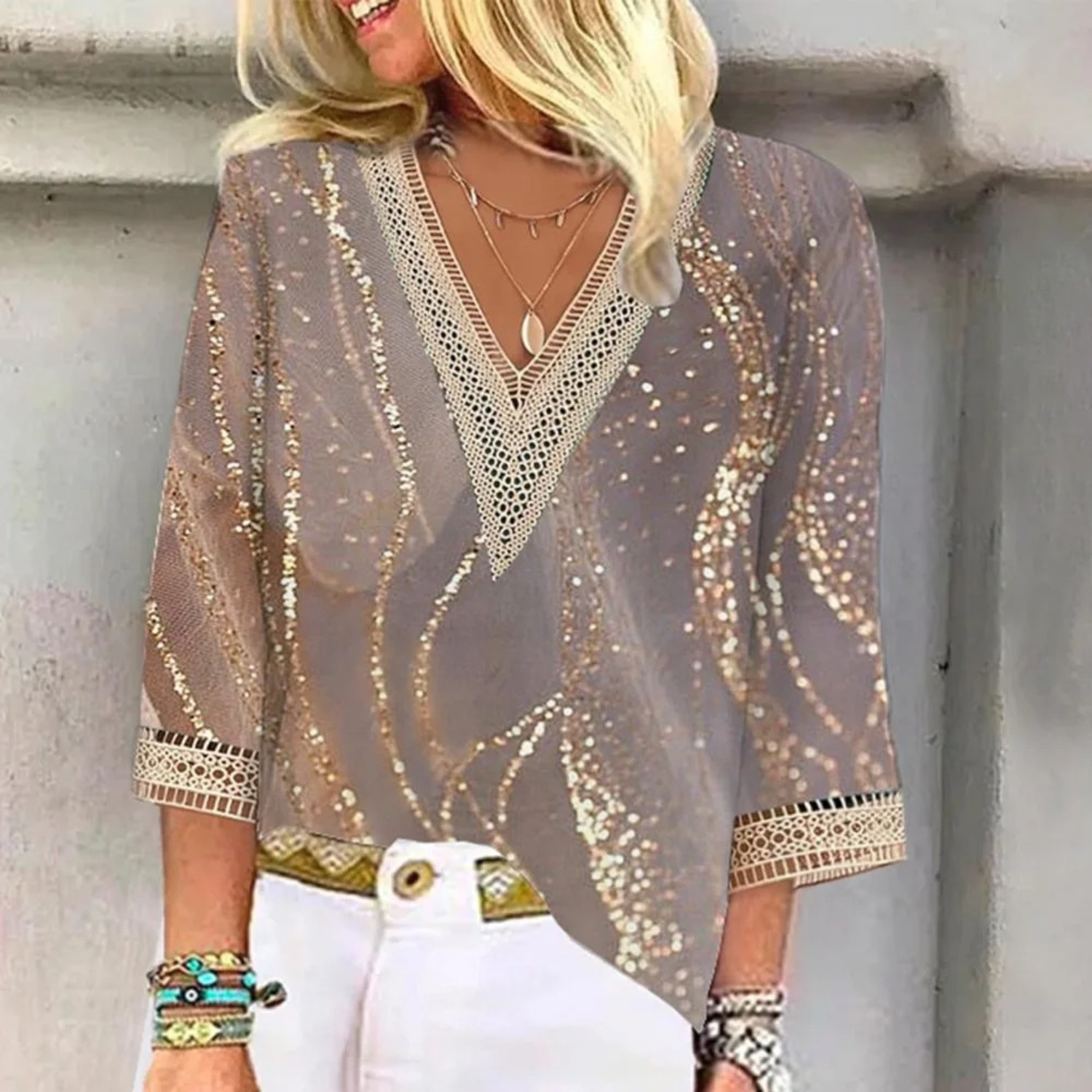 Blandina | Elegant V-Neck Design Summer Chiffon Blouse for Women