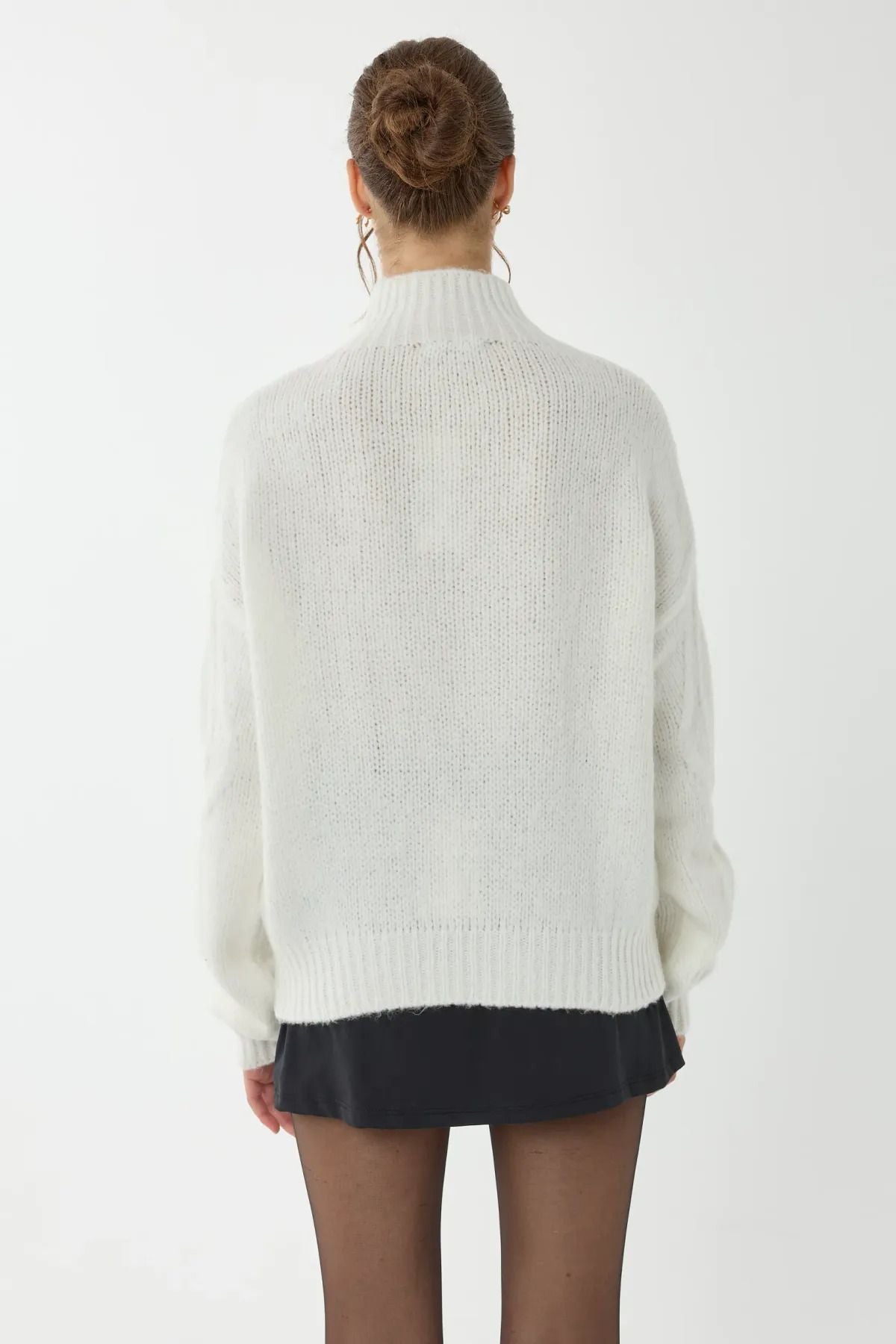 Textured Loose Cut High Neck Sweater