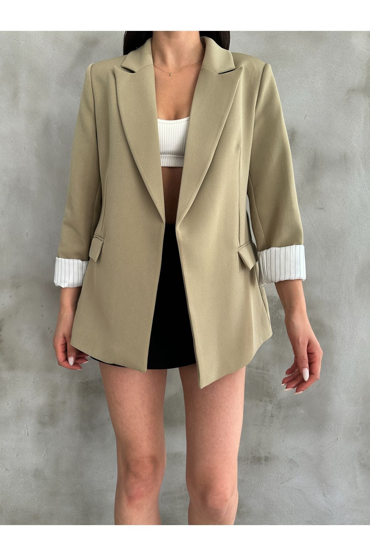 Khaki Lined Striped Jacket