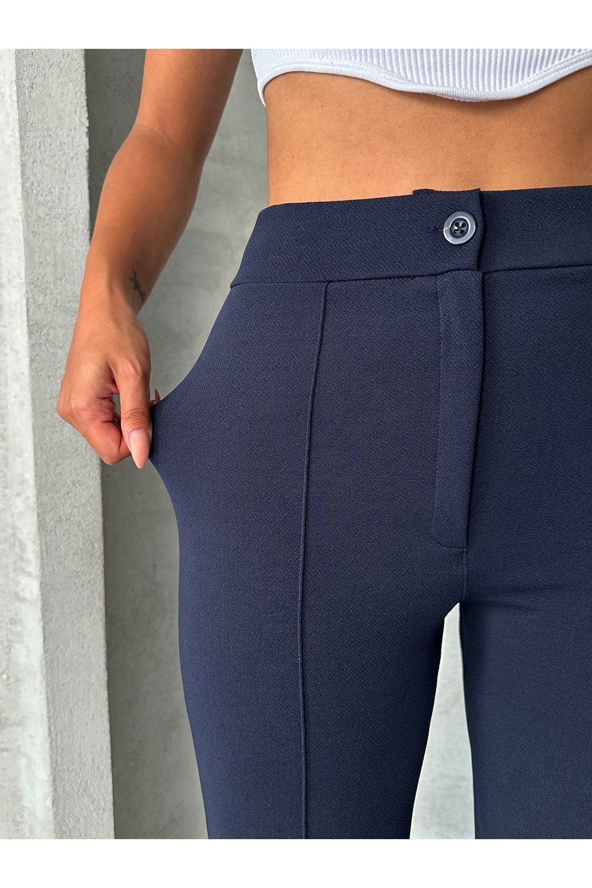 Navy Blue High Waist Flare Pants