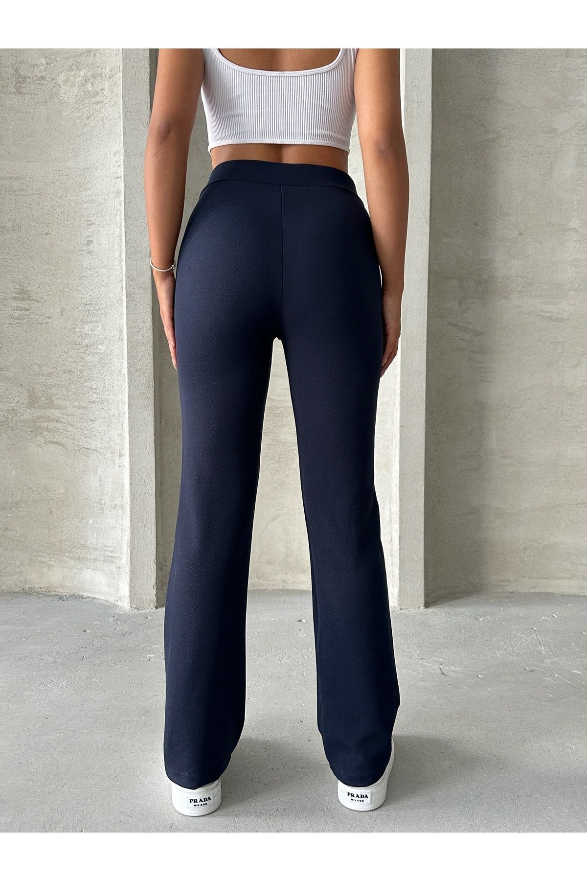 Navy Blue High Waist Flare Pants