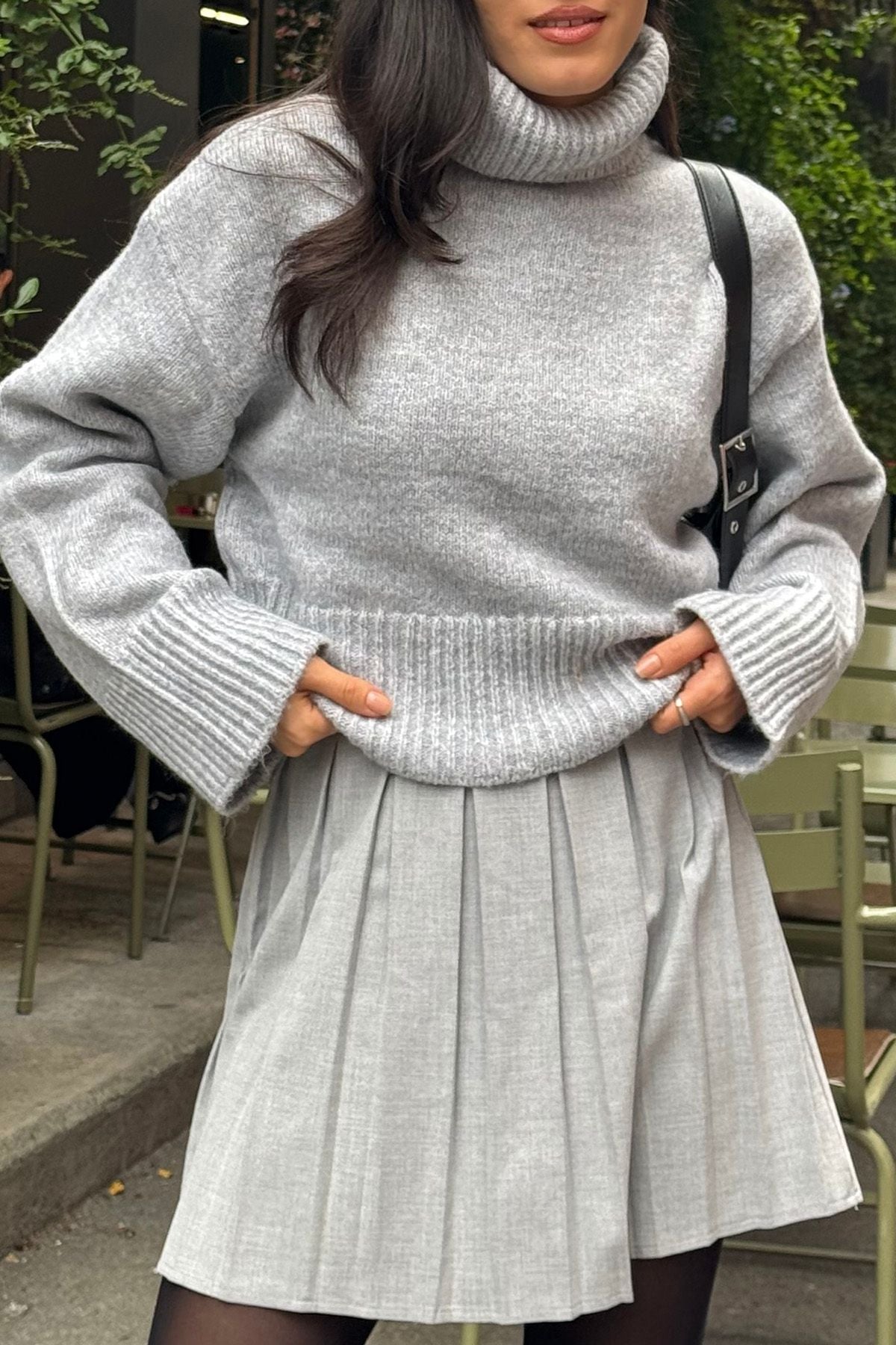 Gray Turtleneck Women's Knitwear Sweater