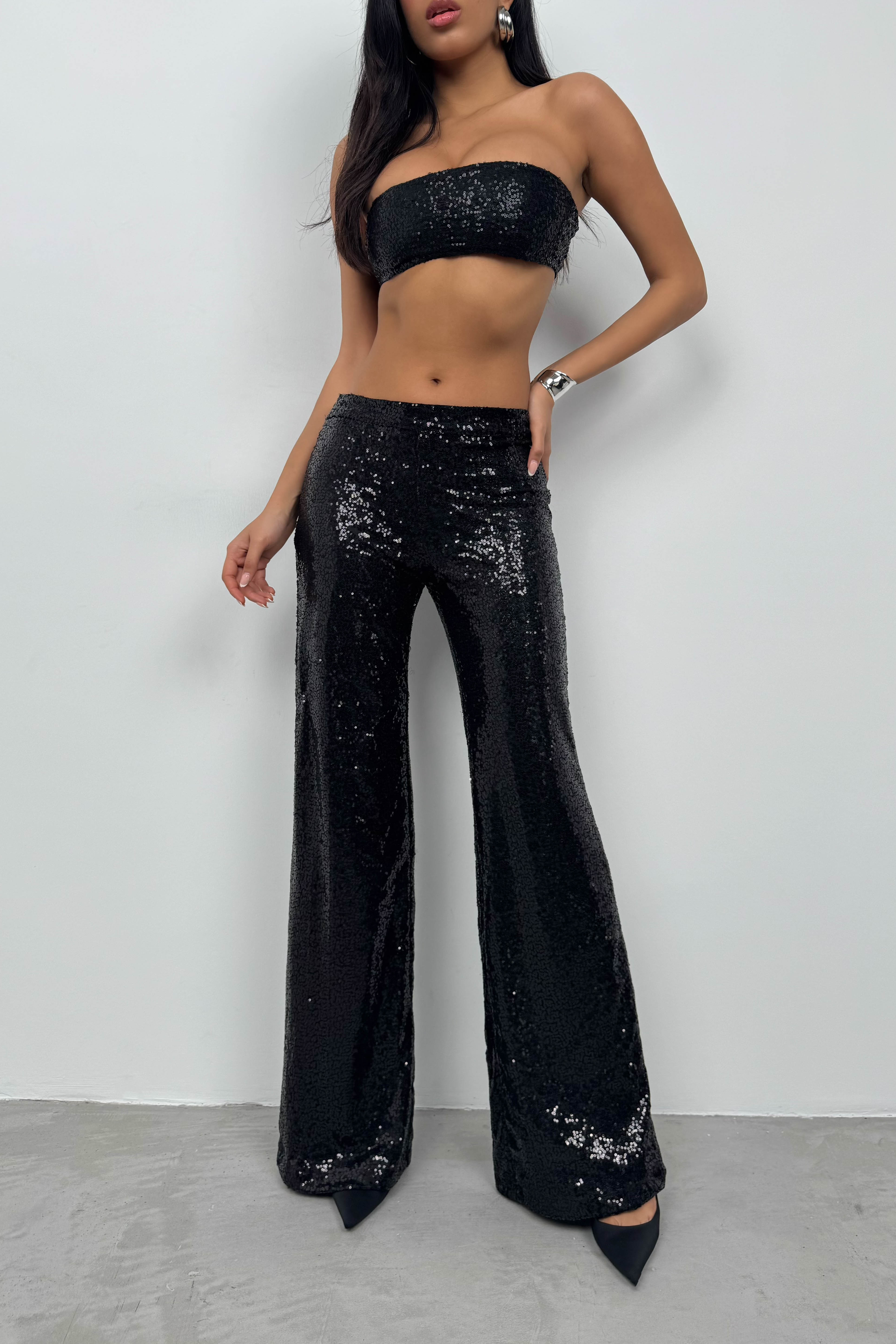 Sequined Wide Leg Trousers