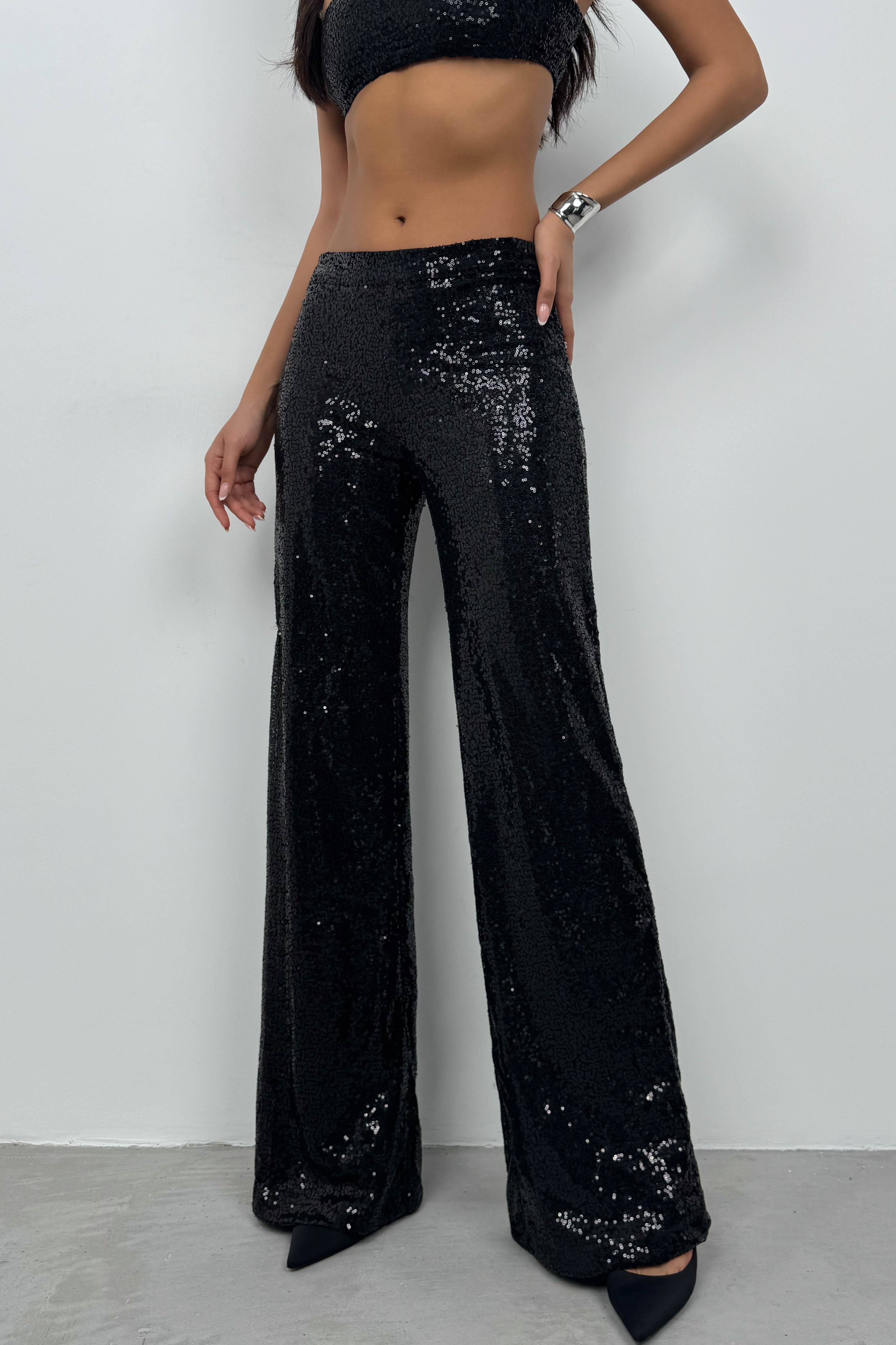 Sequined Wide Leg Trousers