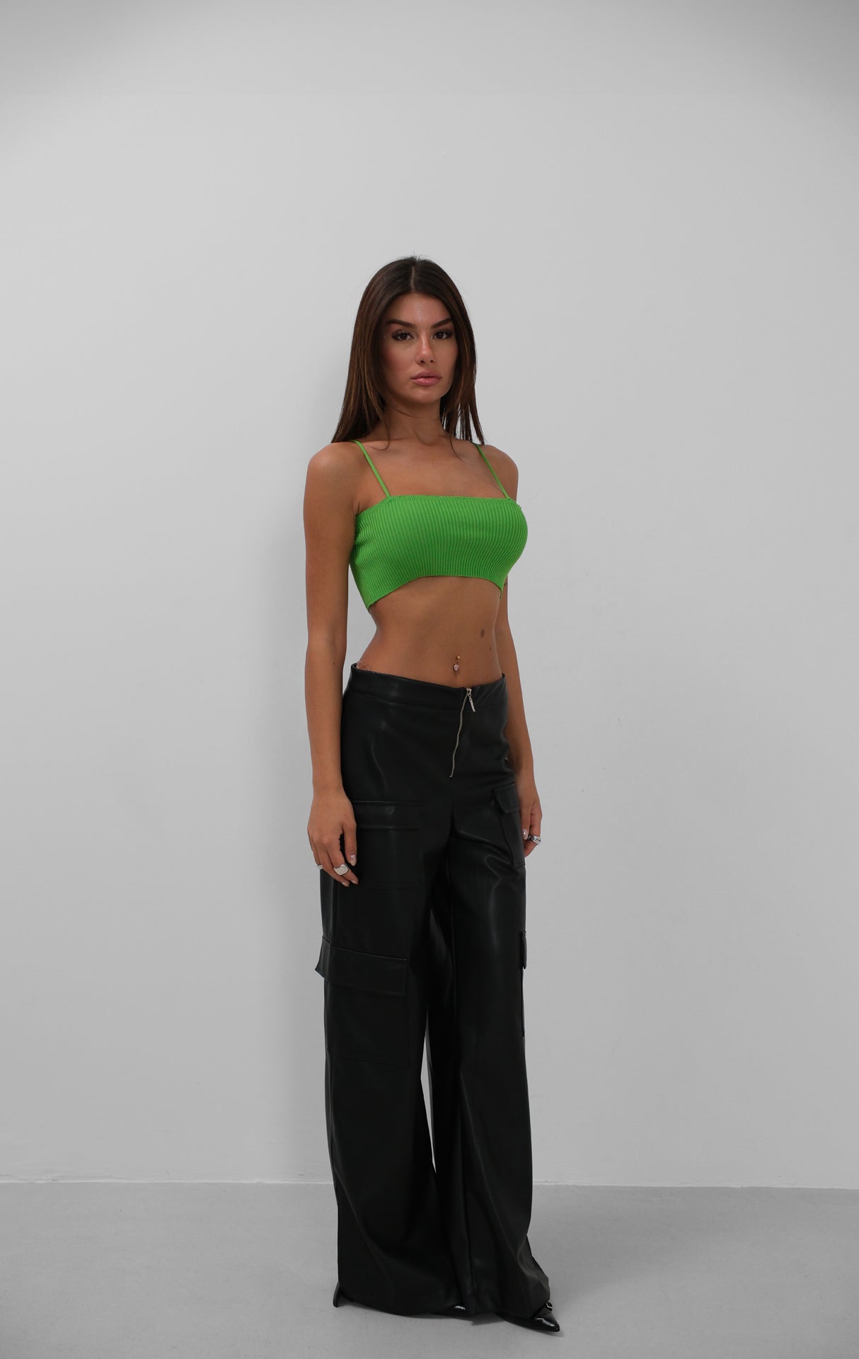 Thin Strap Green Knitwear Crop Top