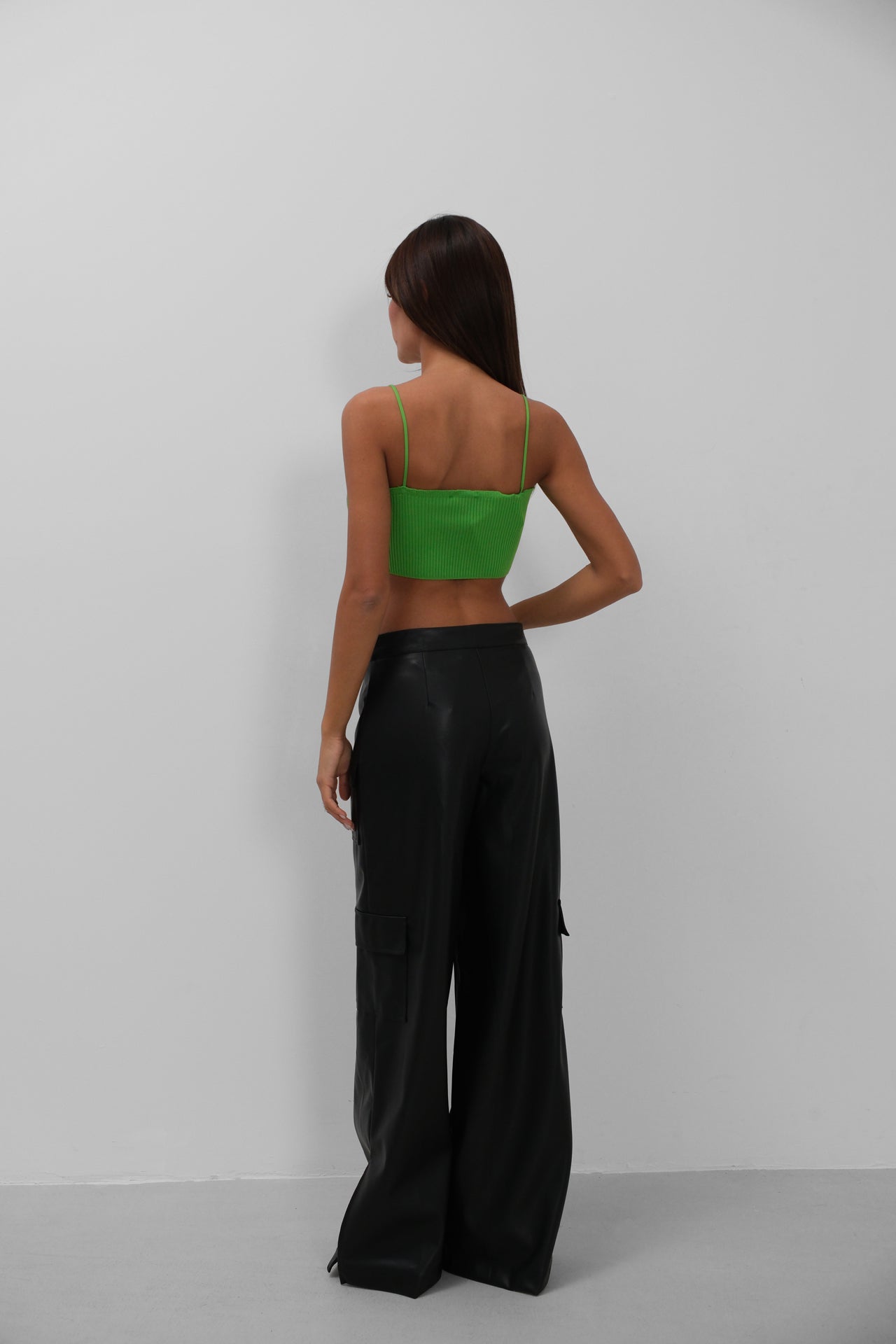 Thin Strap Green Knitwear Crop Top