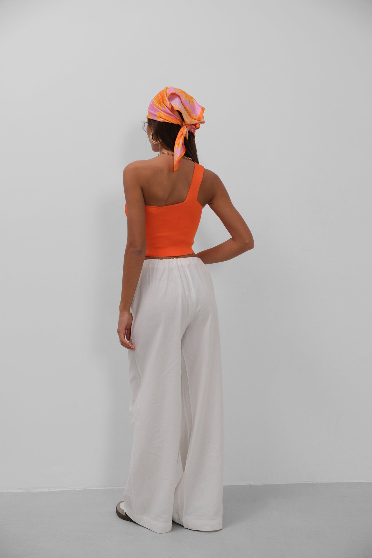 One Shoulder Orange Cropped Blouse for Women