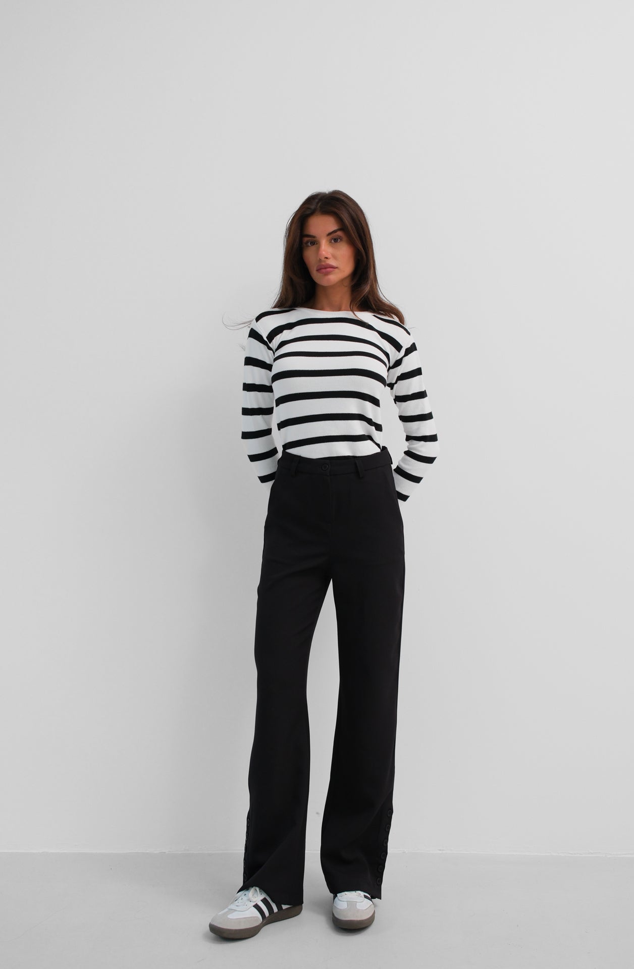 High Waist Black Trousers with Button Detail for Women