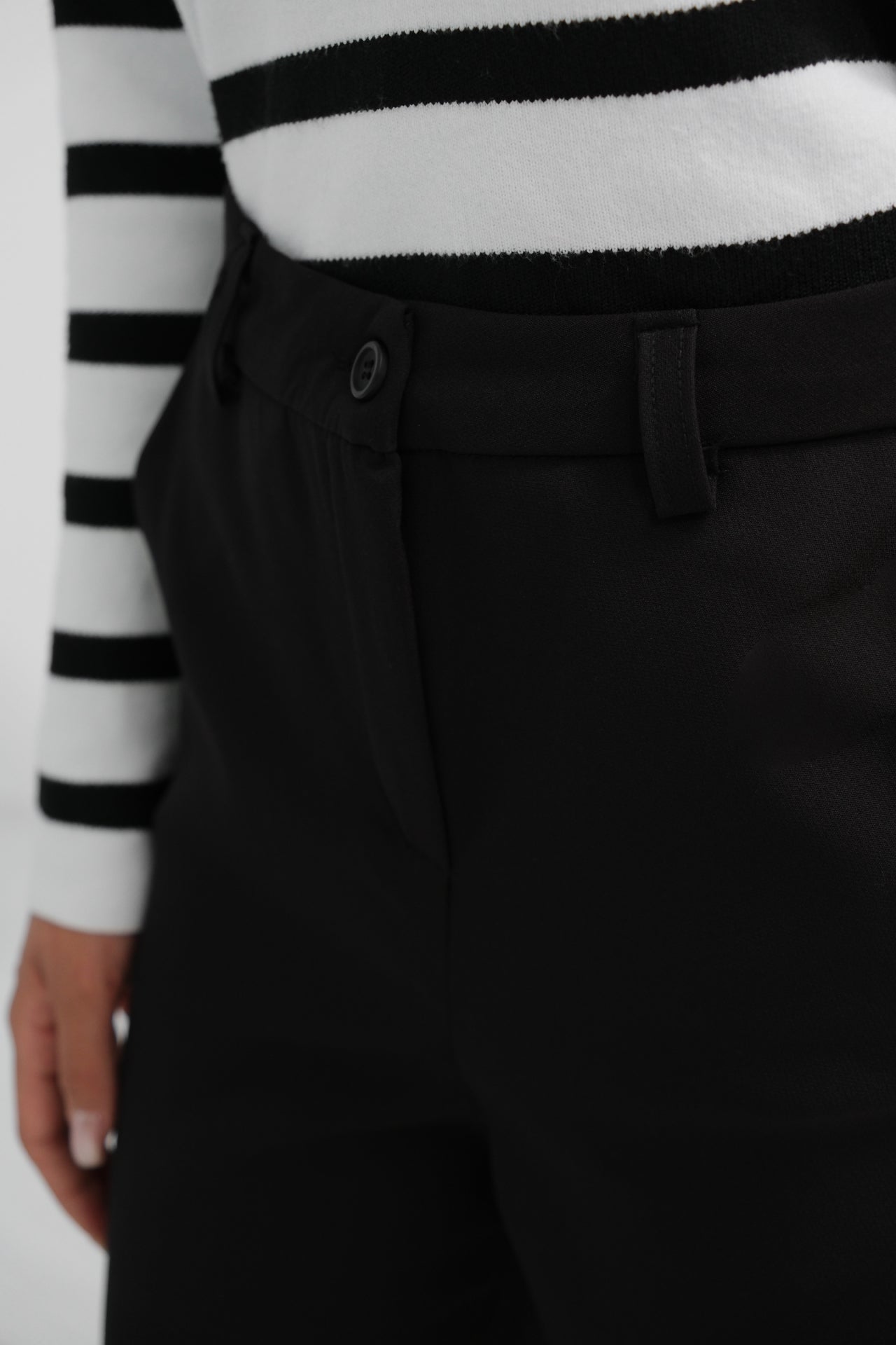 High Waist Black Trousers with Button Detail for Women