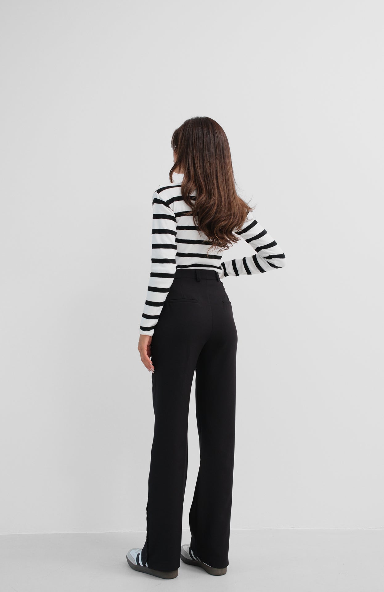 High Waist Black Trousers with Button Detail for Women