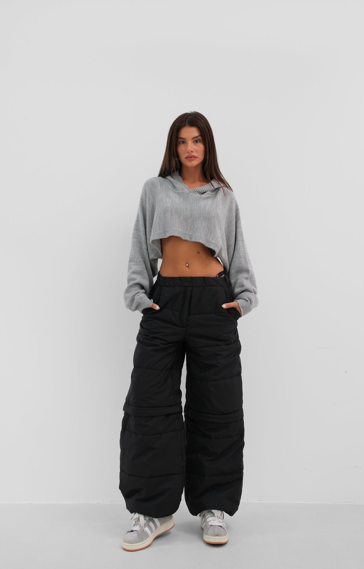 Puffer Detailed Black Pants for Women