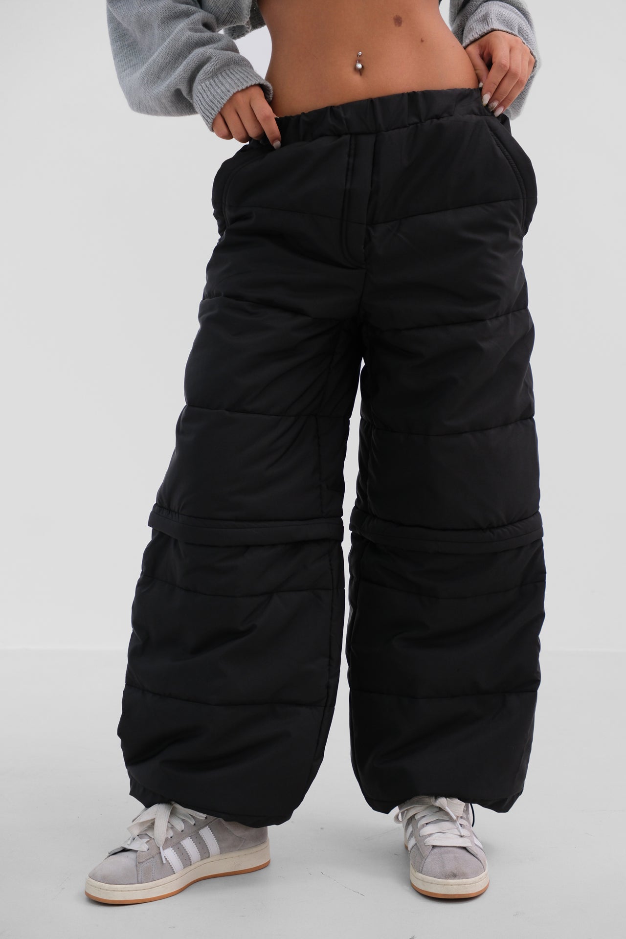 Puffer Detailed Black Pants for Women