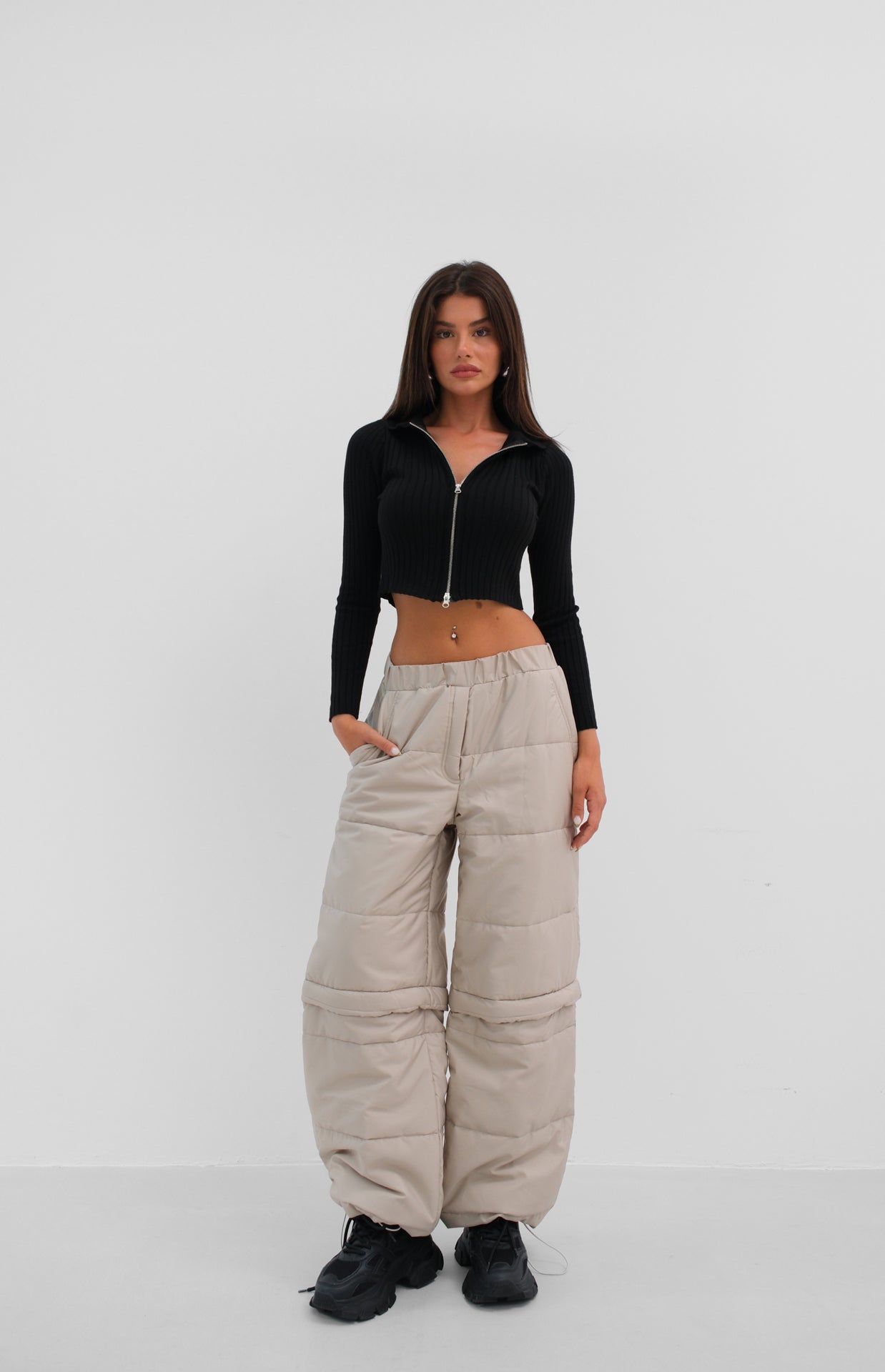 Zipper Detail Quilted Trousers