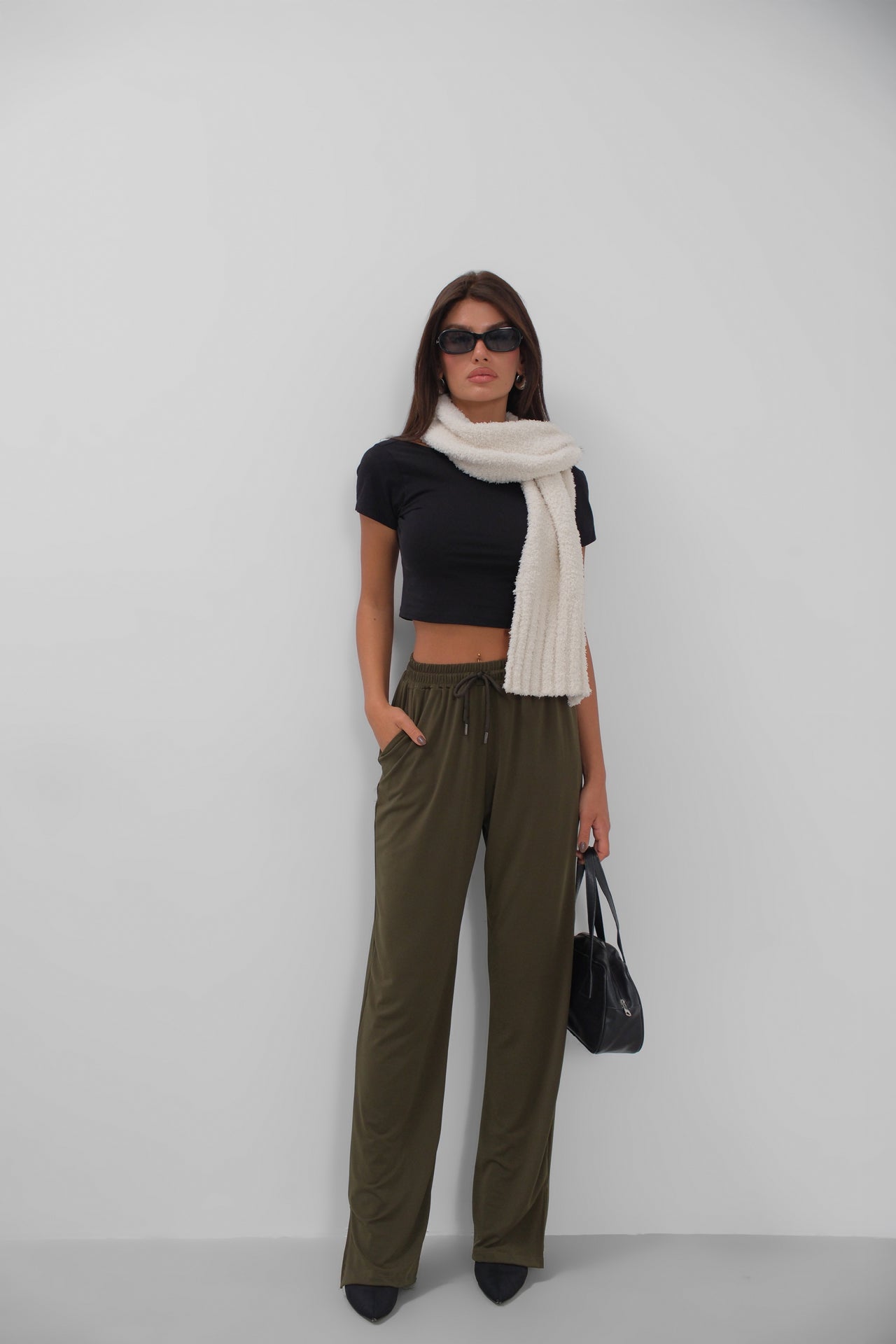 Drawstring Detail Oversized Brown Trousers for Women