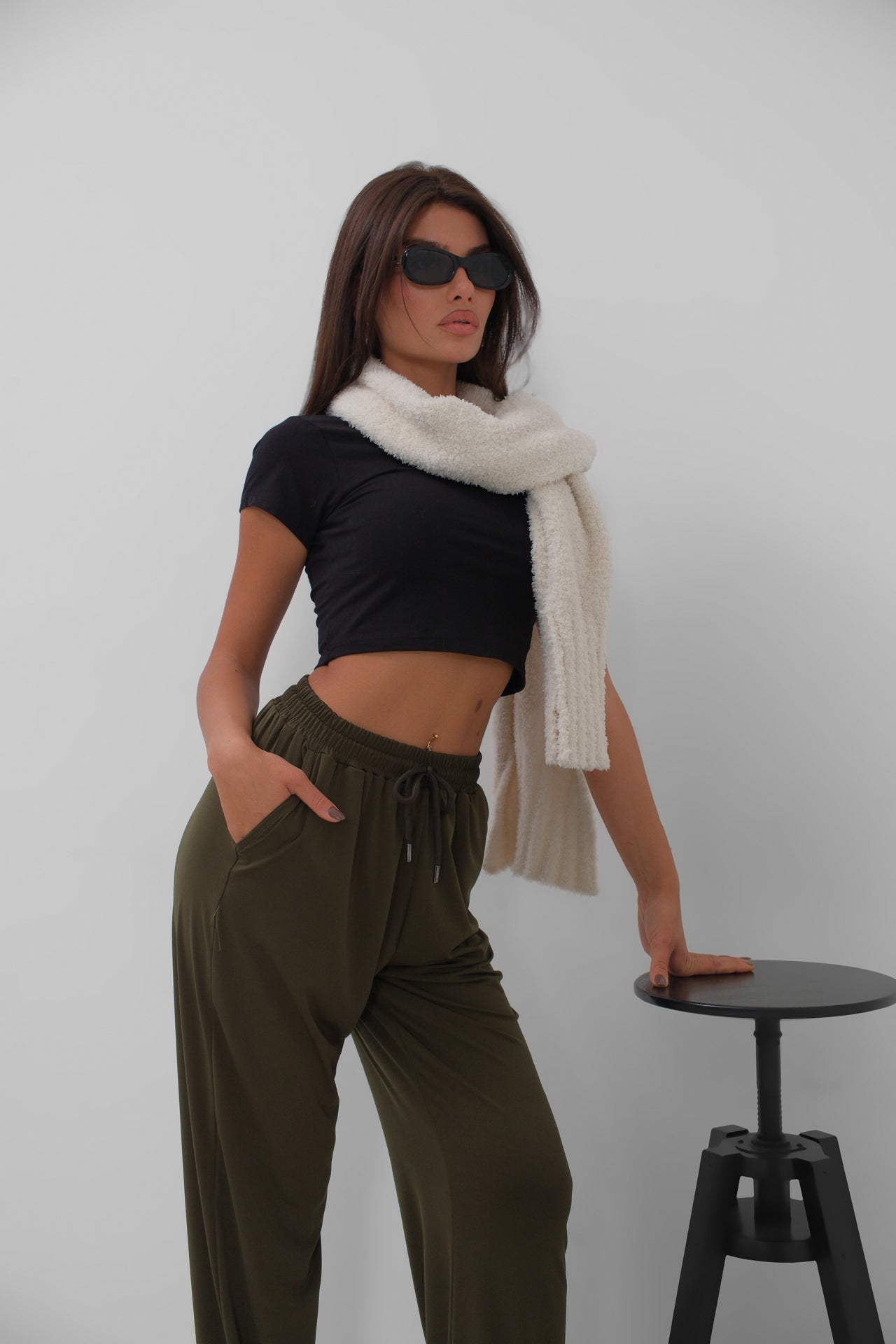 Drawstring Detail Oversized Brown Trousers for Women